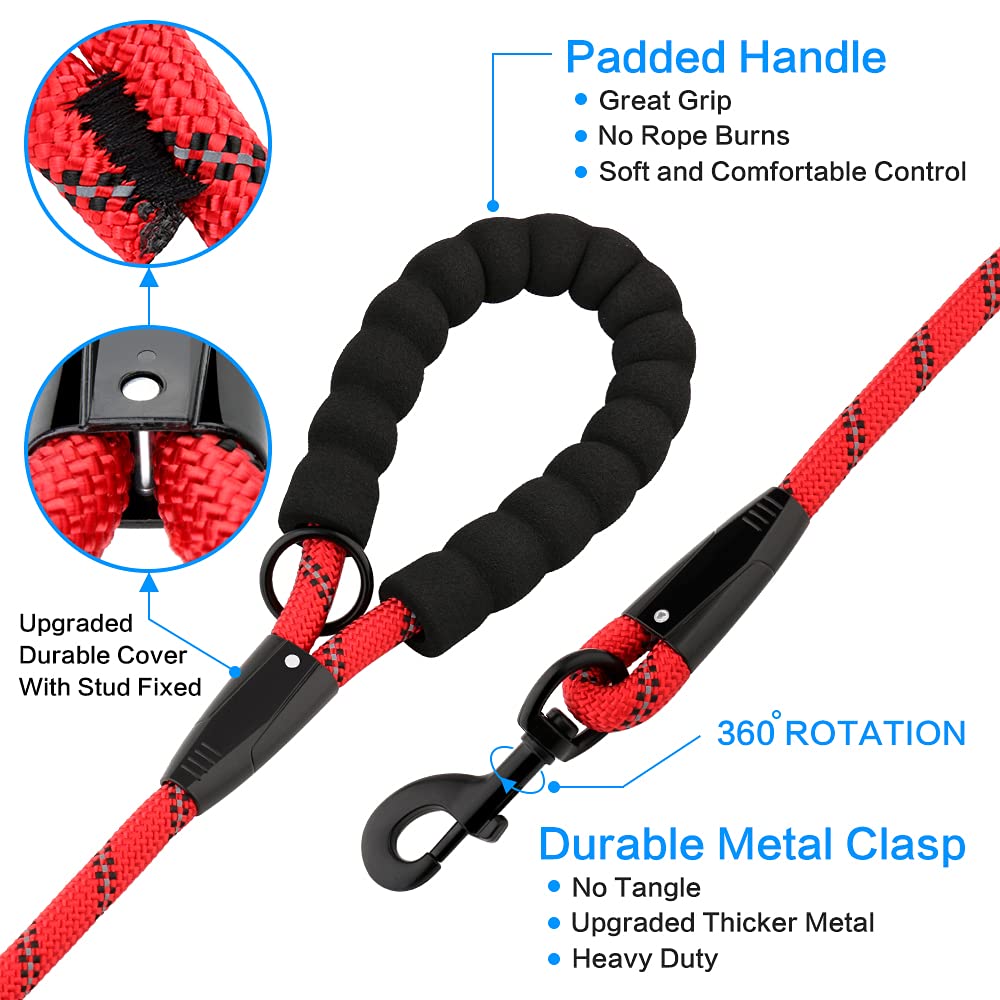 Plutus Pet Long Rope Dog Leash, With Comfortable Padded Handle, Reflective Nylon Heavy Duty Rope Leash, 15Ft 20Ft 30Ft 50Ft 66Ft Dog Training Leash For Small Medium Large Dogs (66Ft, Red)