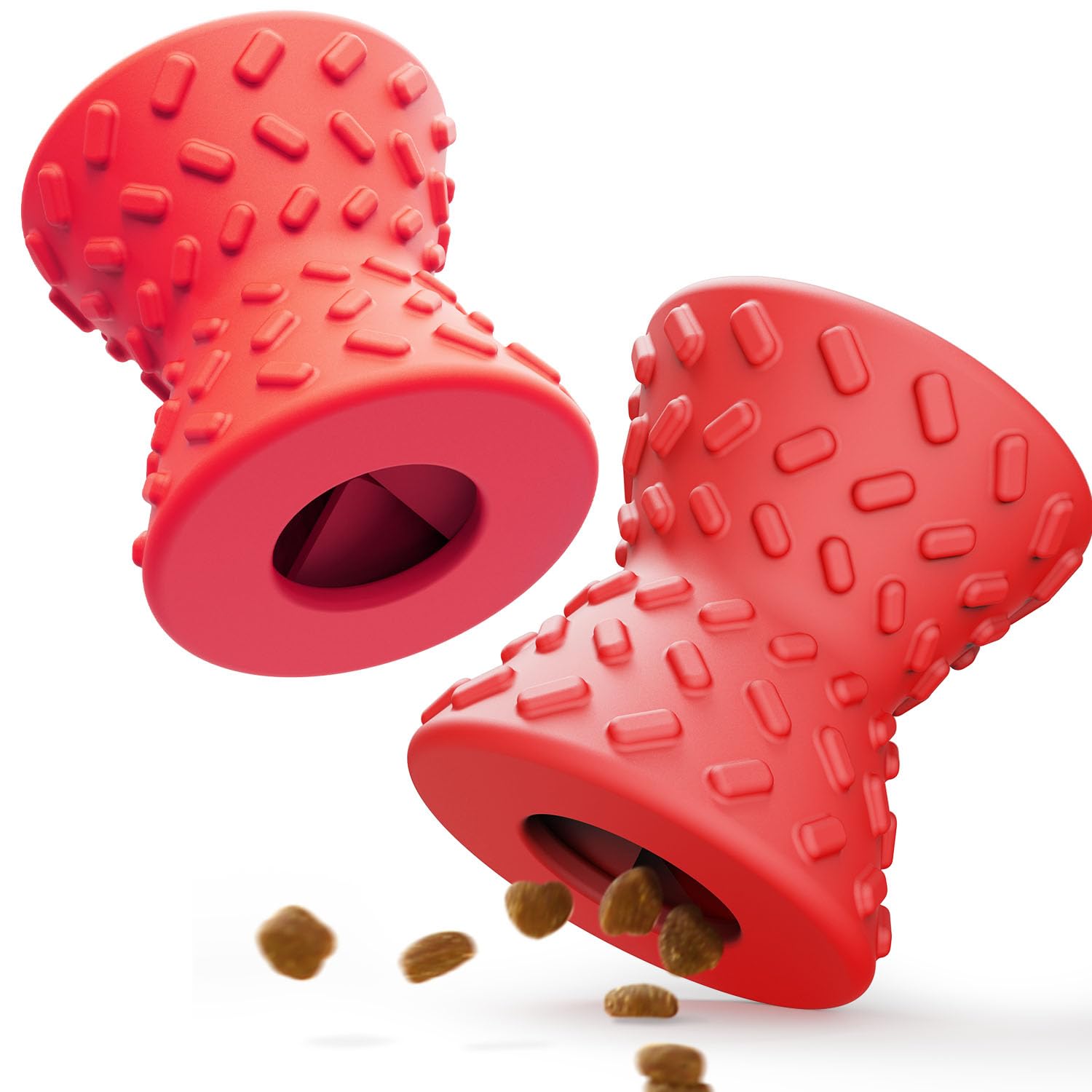 Doudele Puppy Toys, Dog Treat Toy For Traning, Interactive Toy, Treat Dispenser Toy,Natural Rubber Dumbbell Shaped, 2Pcs(Red+Red