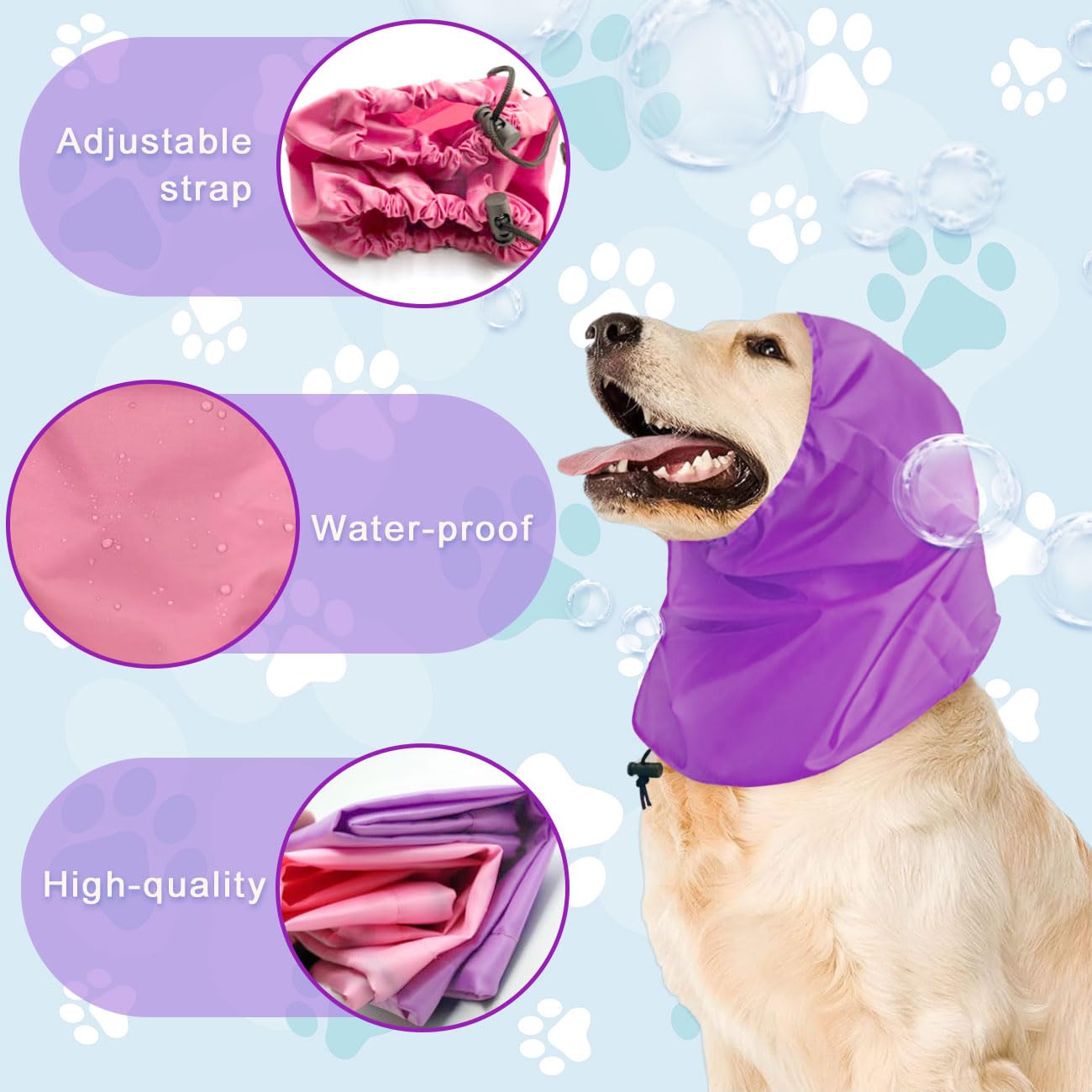 Dog Bath Shower Cap Waterproof Dog Ear Covers For Bath Dog Bathing Cap Ears Headband Snood Rain Hat Ear Wrap For Grooming (Purpl