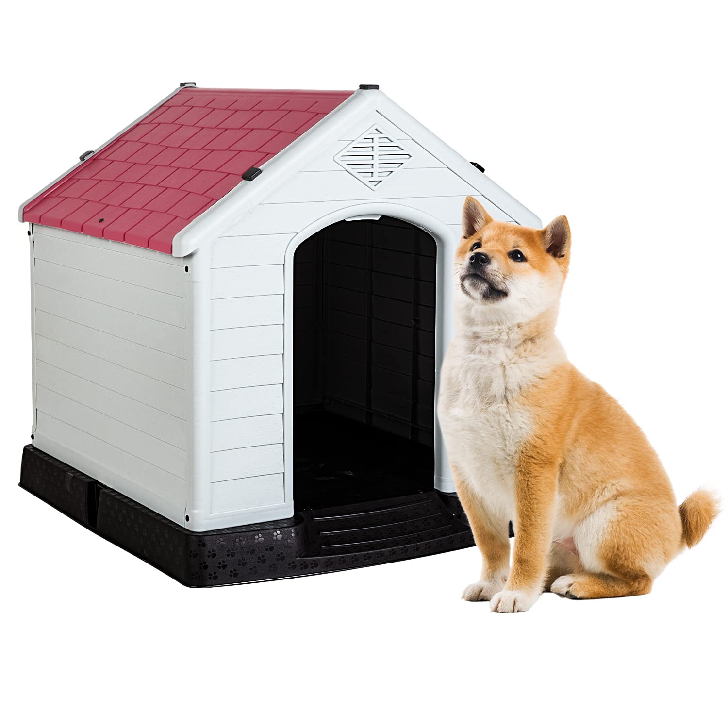 BestPet 32Inch Large Dog House Insulated Kennel Durable Plastic Dog House for Small Medium Large Dogs Indoor Outdoor Weather & W