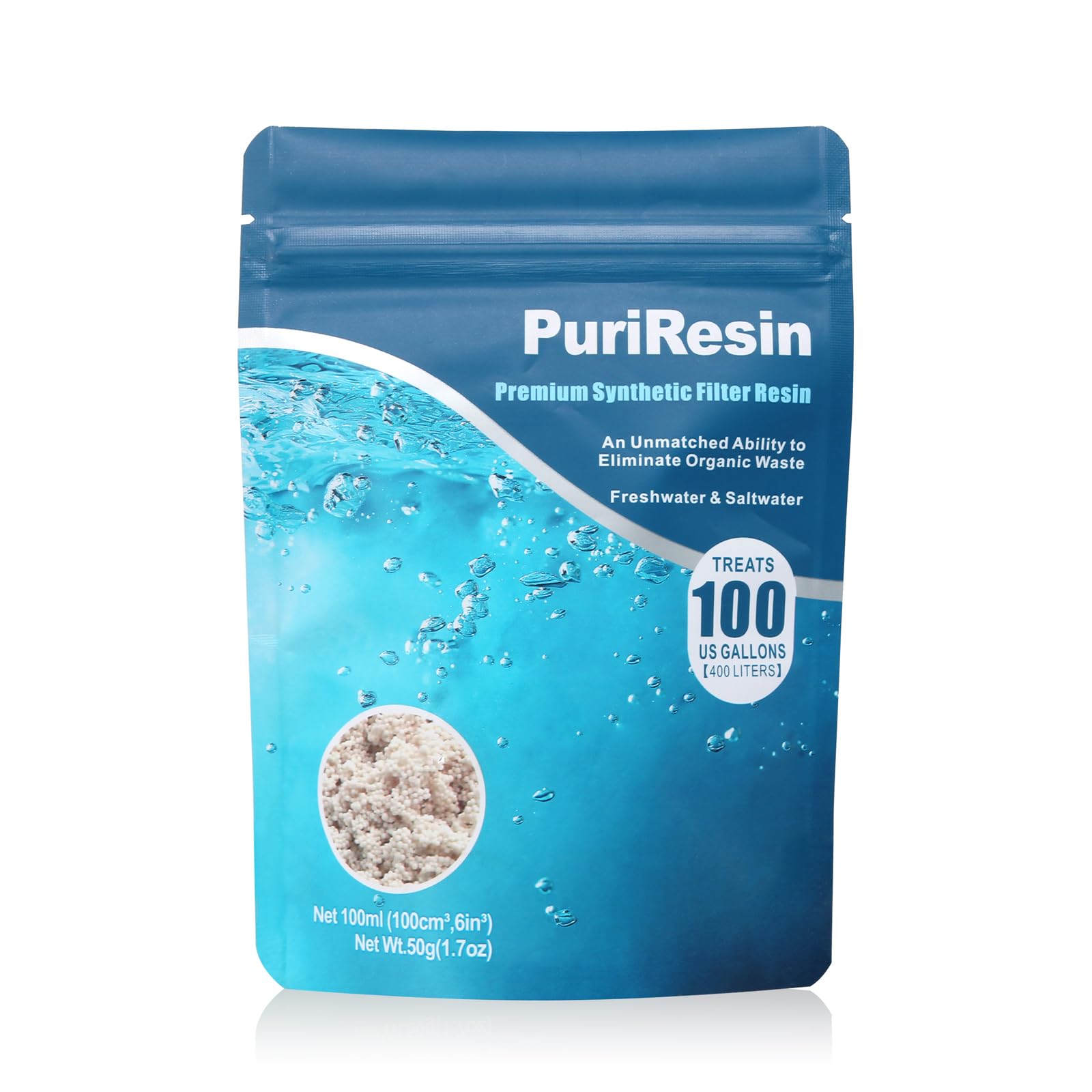PuriResin Aquarium Filter Media, Organic Filtration Resin, for Freshwater and Saltwater Fish Tank, Removes Driftwood Tannins, 10
