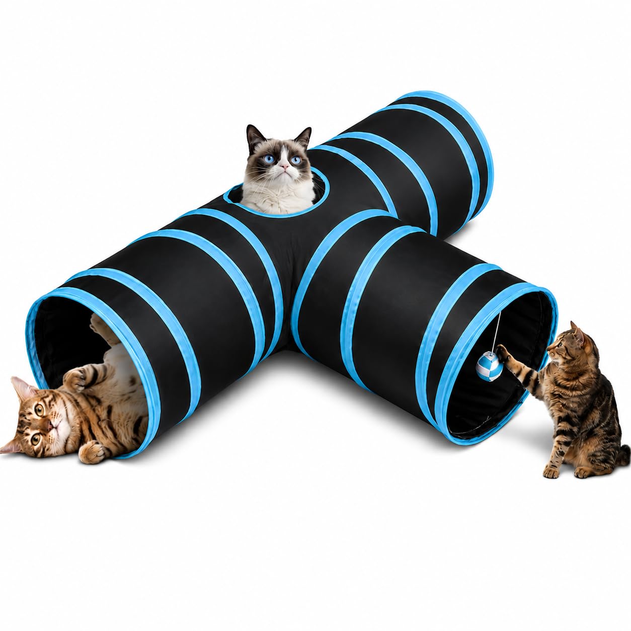 Petvogue Cat Tunnel Tube Cat Tunnels For Indoor Cats 3 Way Collapsible, Kitten Bored Pet Toys With Peek Hole Ball For Kitty, Pup