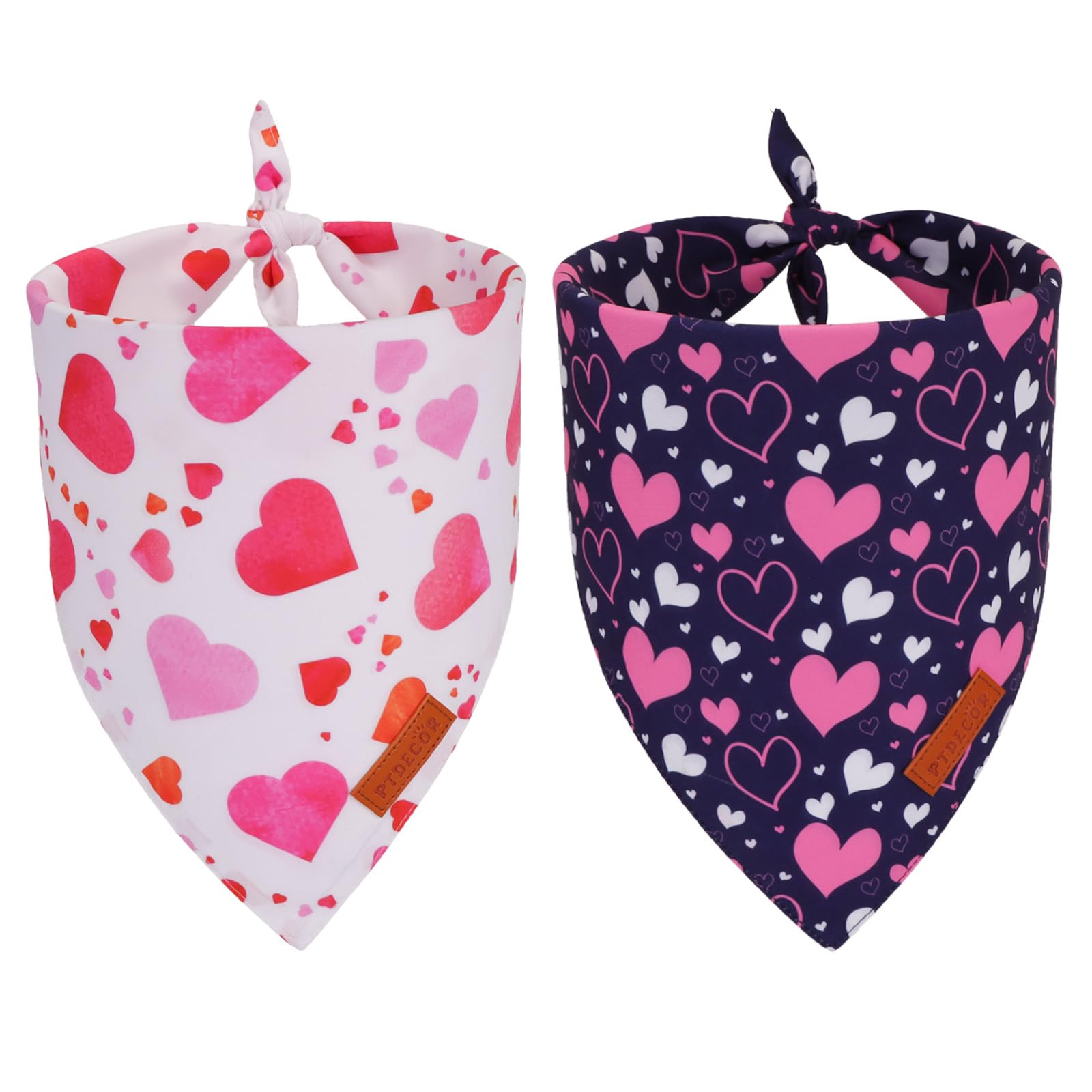 Ptdecor Valentine Dog Bandana, White Purple Love Heart Design Reversible Dog Scarf, Triangle Valentine Bandanas For Medium Large