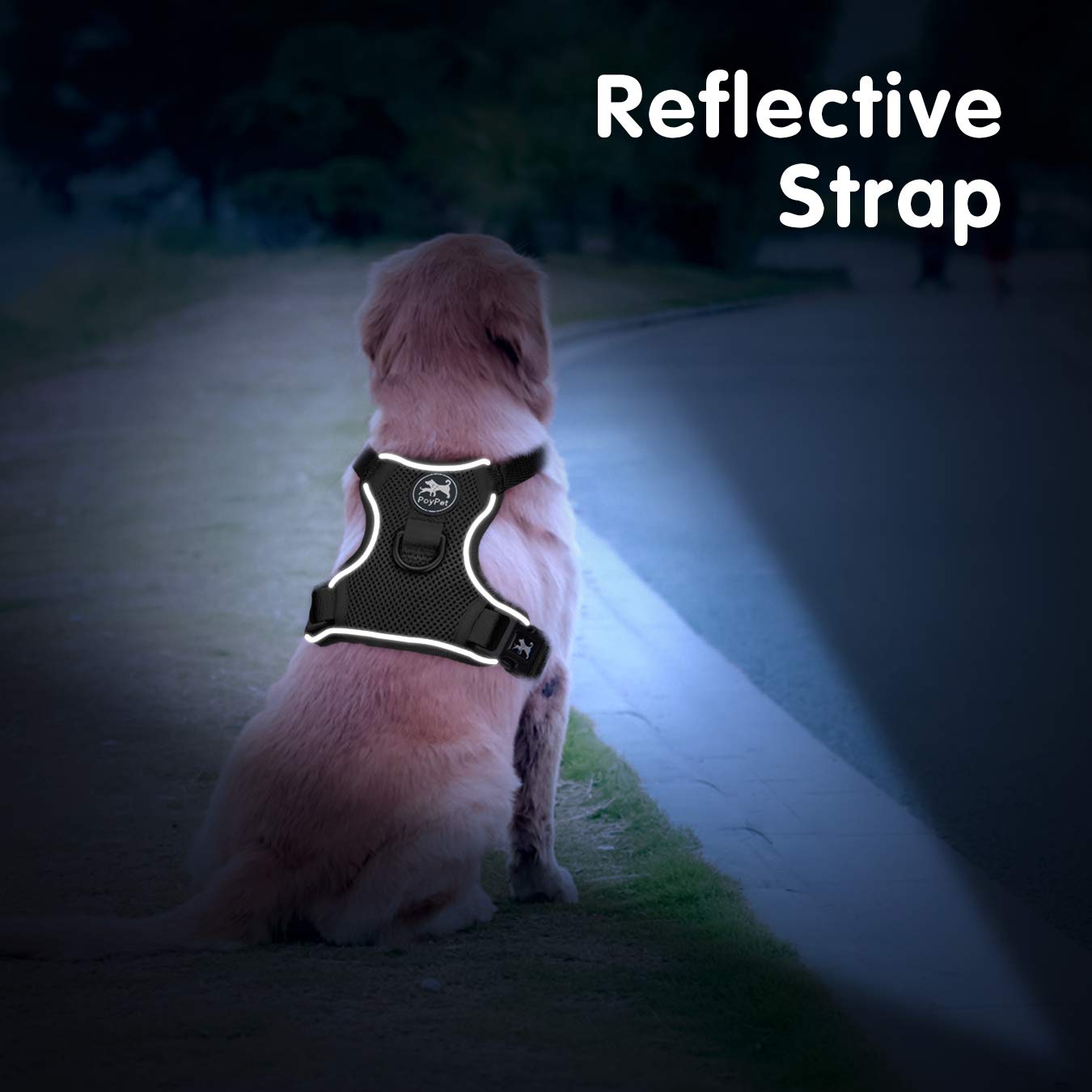 Poypet Reflective Soft Breathable Mesh Dog Harness No Choke Double Padded Vest Adjustable(Black,S)