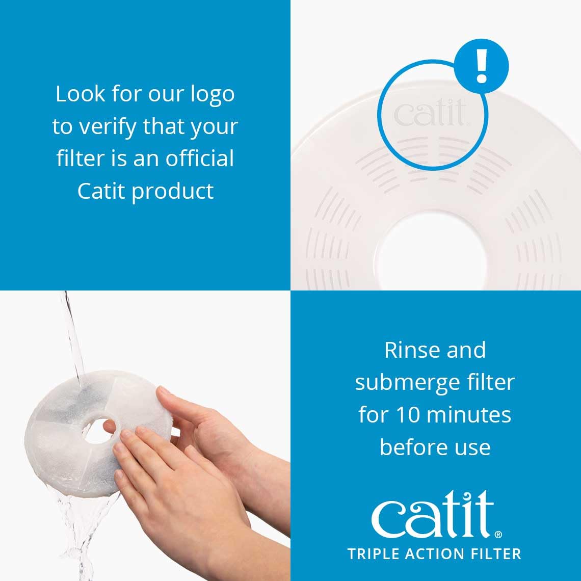 Catit Triple Action Water Fountain Filters - 5-Pack, Stainless Steel, White, Model 43746