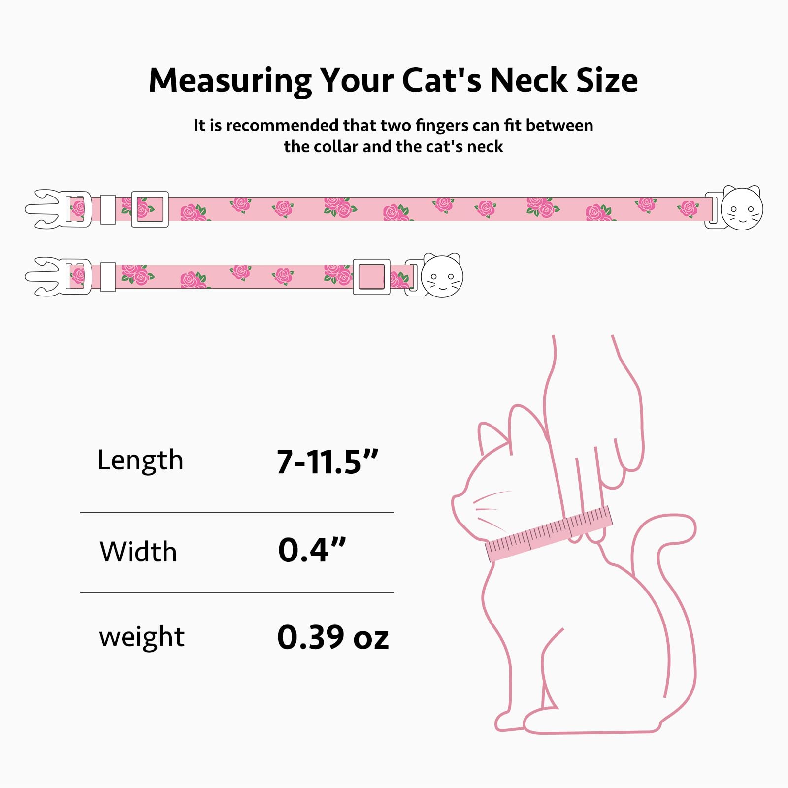 2 Pack Cotton Breakaway Cat Collar Yellow And Pink Rose Pendant Cute Kitten Cat Collar With Bell