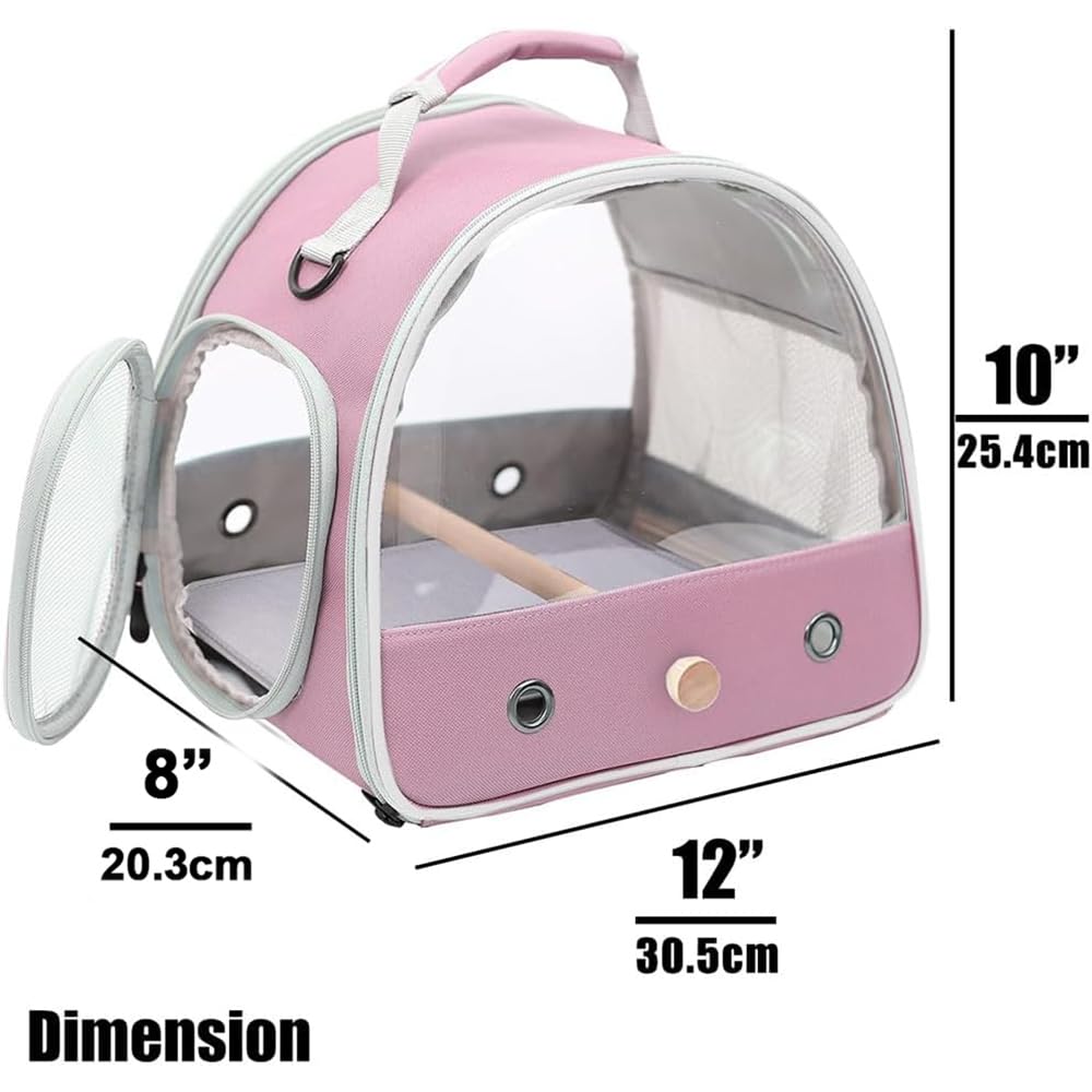 Bird Travel Carrier, Portable Small Bird Parrot Parakeet Carrier with Standing Perch (No Tray), Side Access Window Collapsible