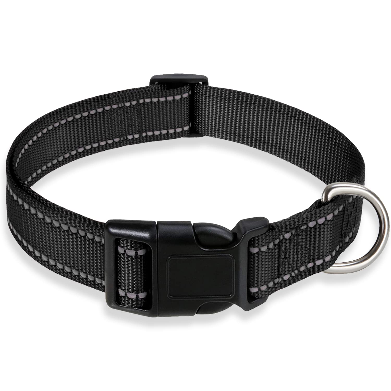 Reflective Dog Collar With Buckle Adjustable Safety Nylon Collars For Small Medium Large Dogs, Black L