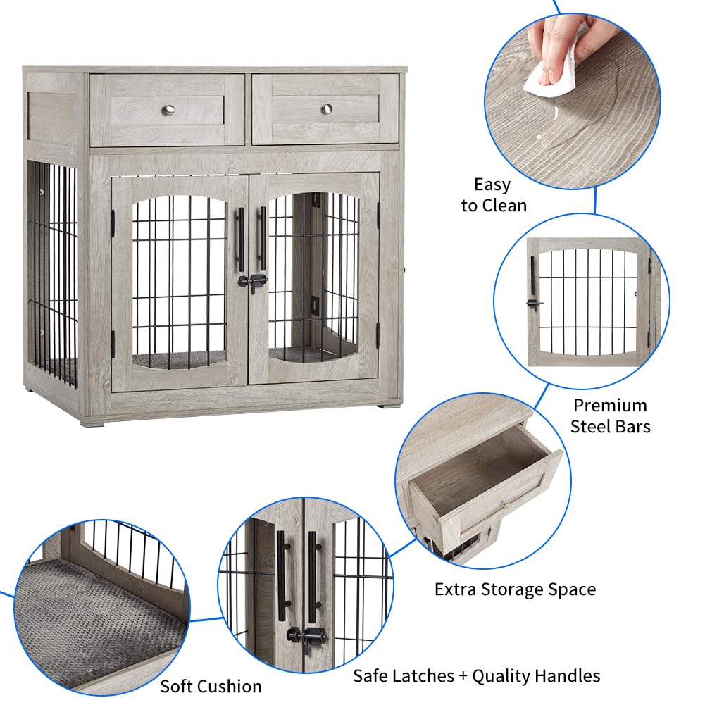 Dog Crate Furniture with Drawers, Wooden Dog Kennel Furniture for Large Breed,End Table Wood Dog House for Indoor Use,Dog Crate