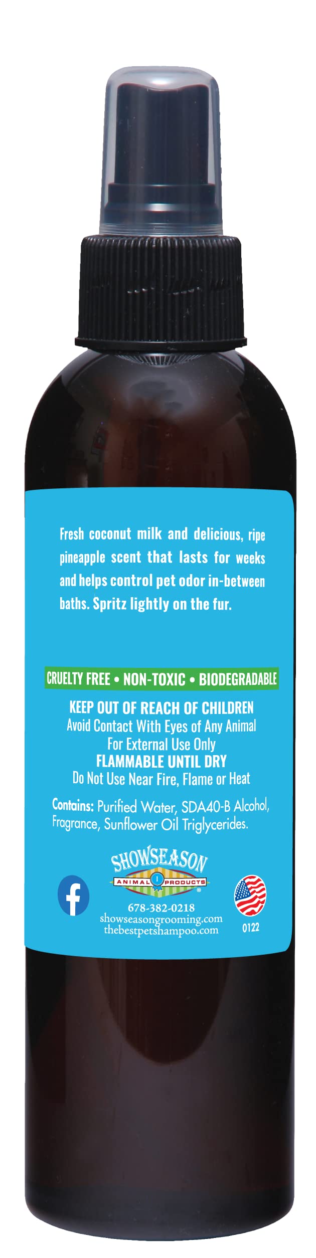 Showseason Bath & Brush Therapies Pina Colada Pet Cologne 4.5 Oz For Dogs | Long-Lasting Odor Eliminator | Paraben-Free | Biodeg