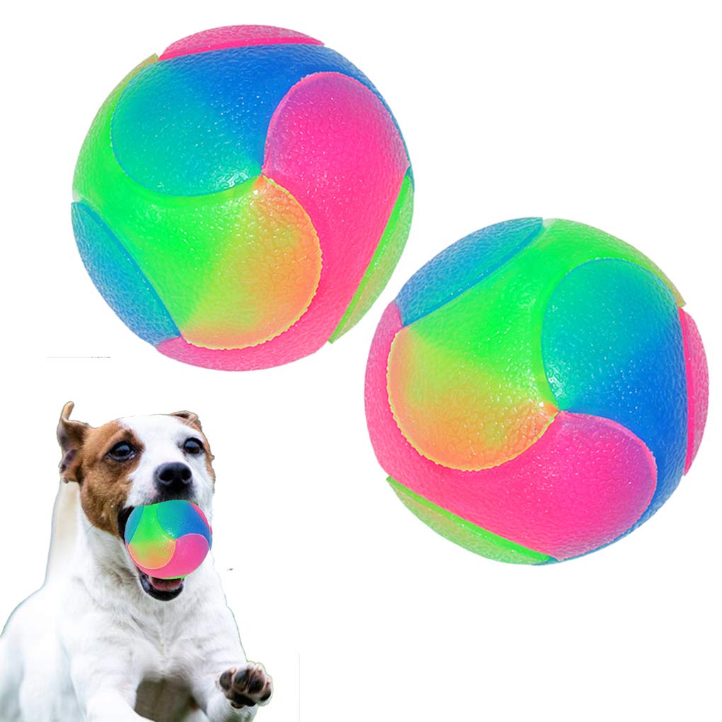 Fineinno 2 Pcs Large Light Up Dog Balls Flashing Elastic Ball Bouncy Glow In The Dark Interactive Jumping Blinking Dog Ball Pet 