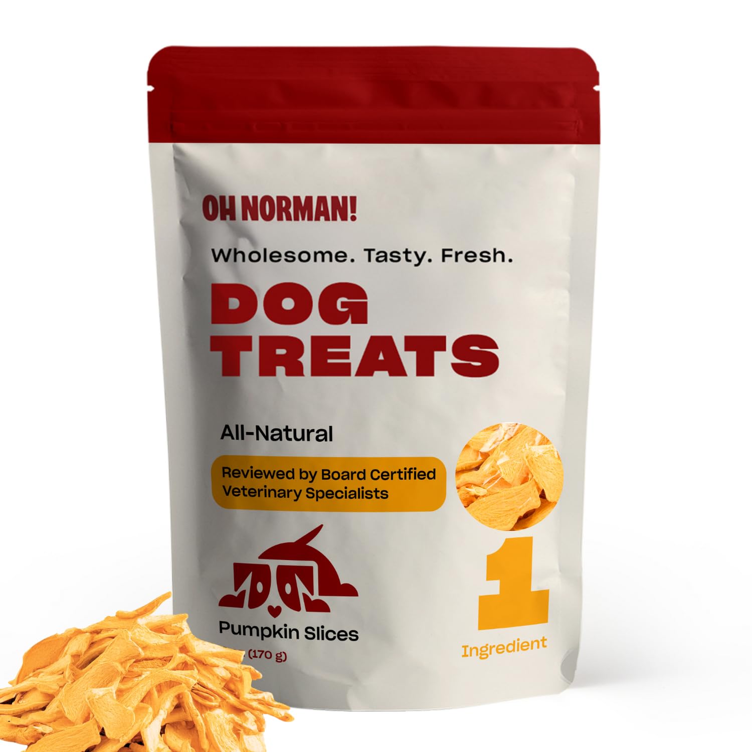 OH NORMAN! Single Ingredient Pumpkin Dog Treats, Healthy & Air Dried, 6 Oz, Ethically Sourced in Canada, Beige