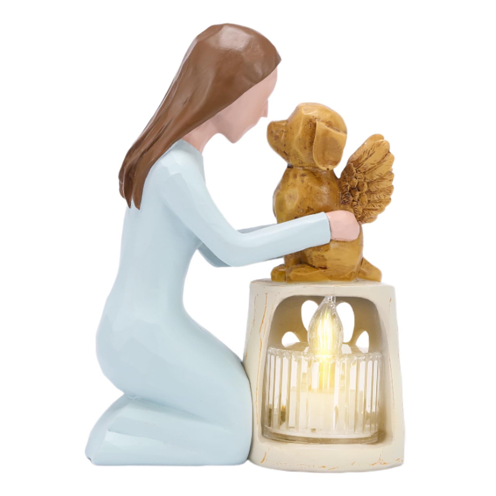 Seawah Dog Memorial Gifts For Loss Of Dog - Hand-Painted Angel Dog Candle Holder Figurine Statue For Women&Dog Mom - Sympathy Gi
