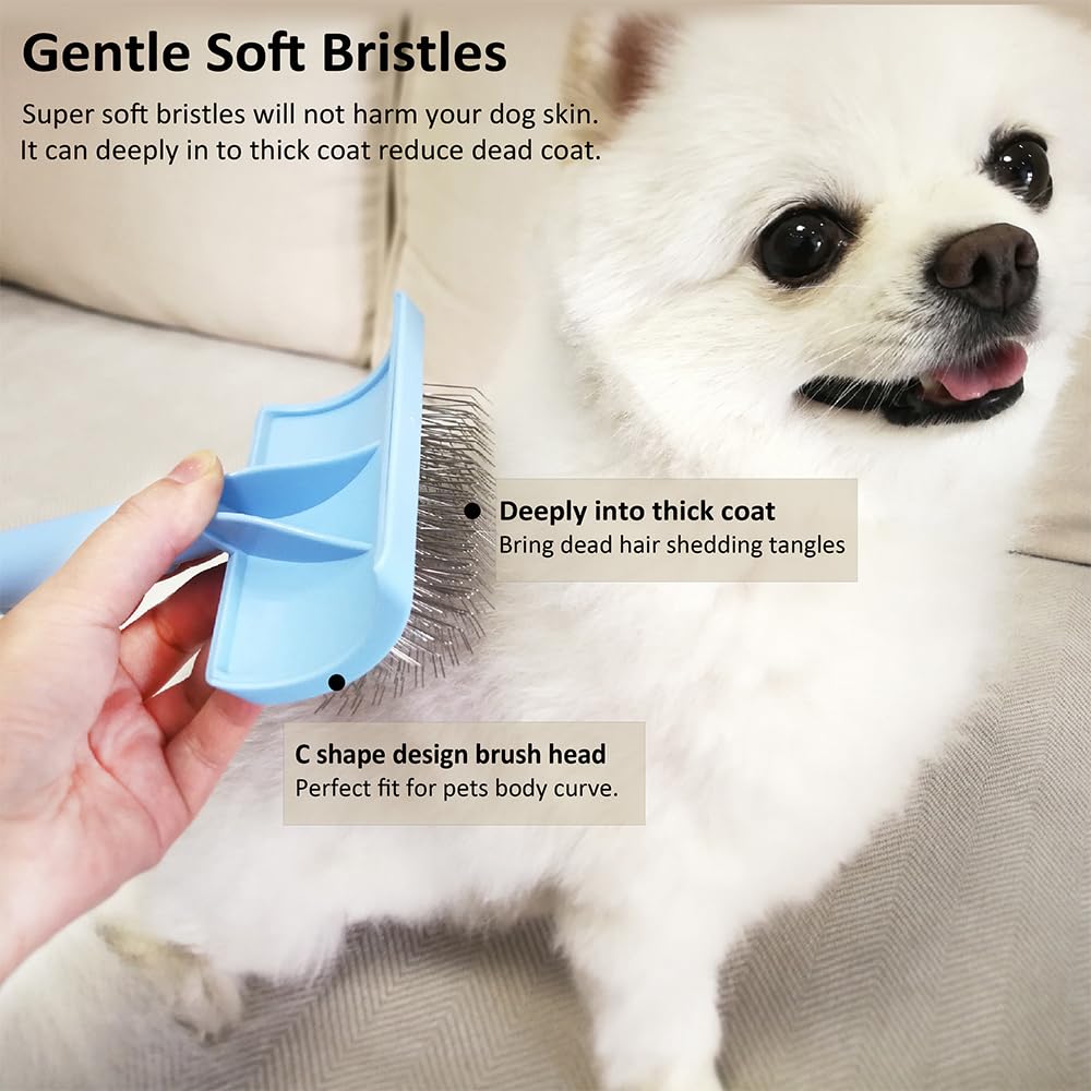 Lbmbaic Slicker Brush For Poodles And Goldendoodles - Curved Brush For Thick, Fluffy, Shedding Fur On Dogs And Cats - Soft, Gent