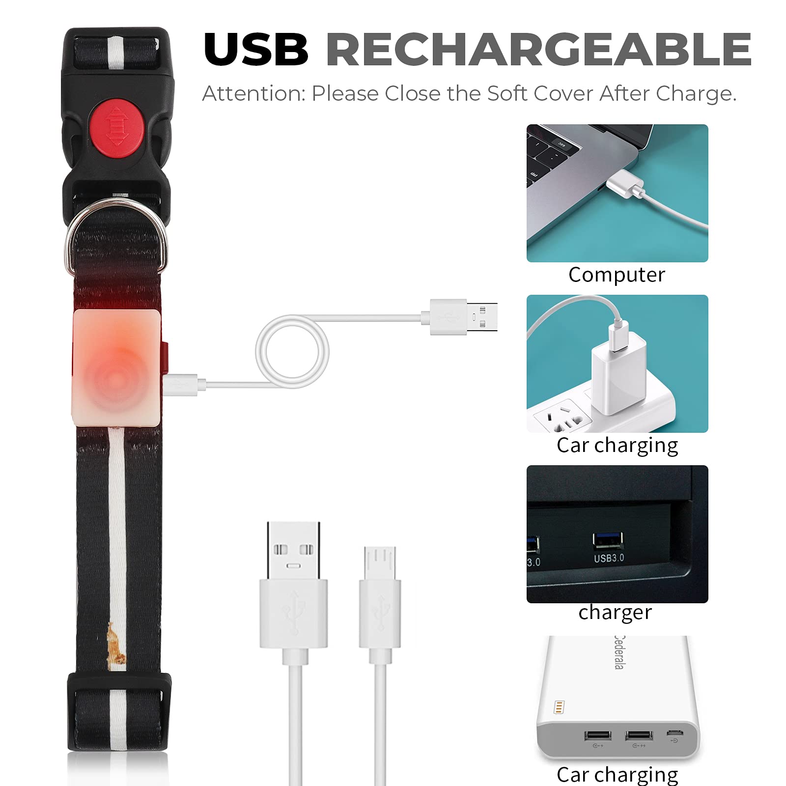 Yushang Led Dog Collar,The Newest Special Waterproof Design Led Rechargeable Dog Collar,Light Up Collar Suitable Large Medium Dog Safe At Night (Black)