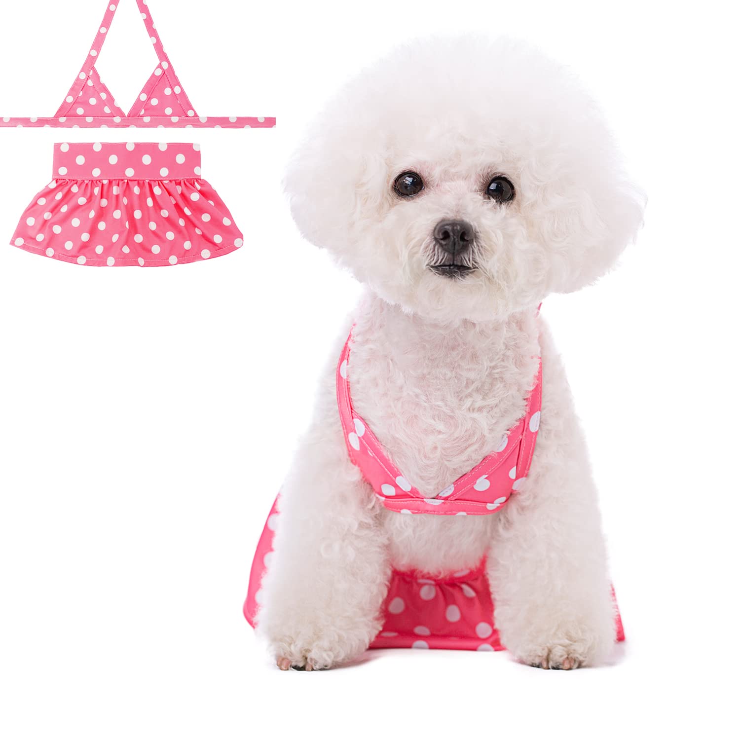 Dog Bikini Swimsuit Summer Puppy Bathing Dress Beach Clothes Cat Costume For Puppy Dog Cat (Xs, Pink Polka Dots)