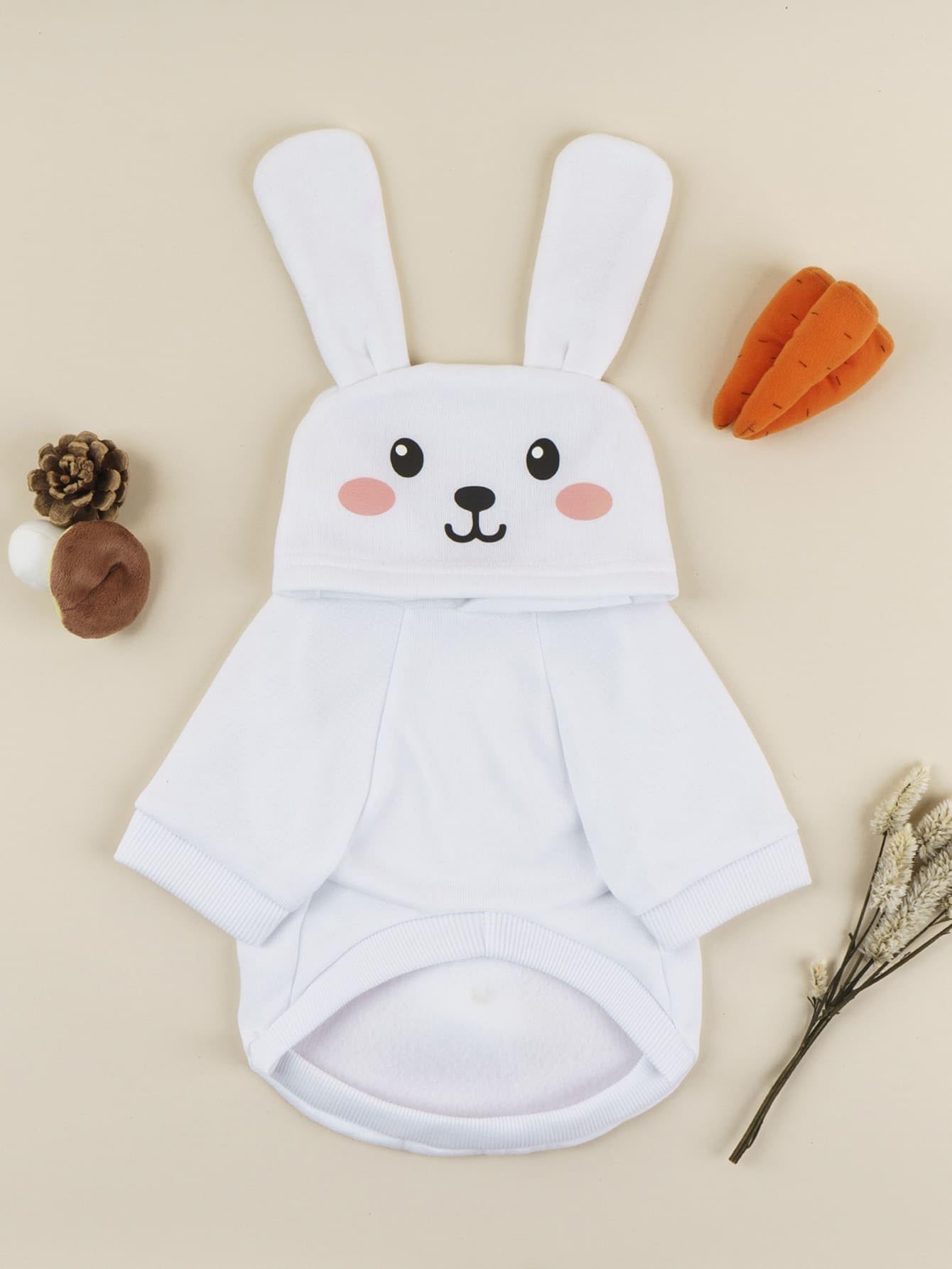 Qwinee Rabbit Dog Hoodie Dog Warm Jacket Coat Puppy Sweatshirt Christmas Halloween Dog Costume Cosplay Winter Dog Clothes Pet Apparel For Small Medium Dogs Cats Kitten Solid White Xl