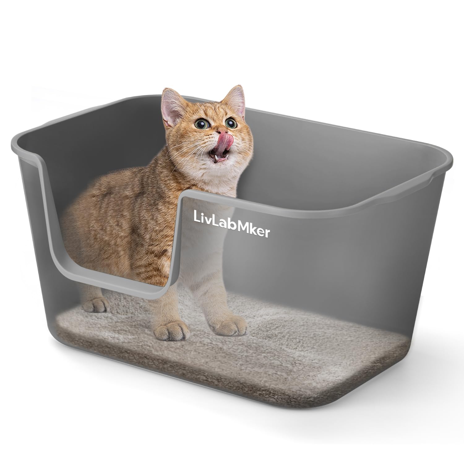 LivLab Mker Extra Large Cat Litter Box - 25 Lx16 Wx13 H Open Top High Sided Pan, XL for Big Cats, high Wall Jumbo Litter Box, An
