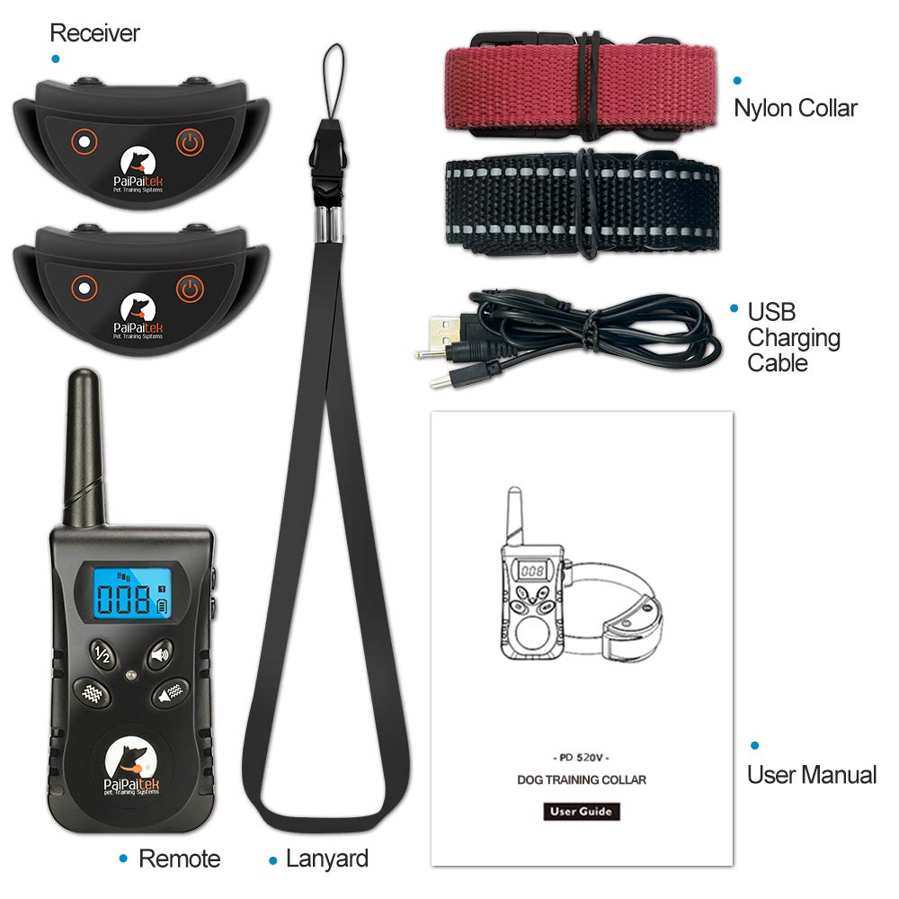 Paipaitek Vibrating Dog Collar, No Shock Dog Training Collar 2 Dogs, Deaf Dog Collars W/2 Receivers, Rechargeable & Waterproof, Up To 1600Ft Remote Range