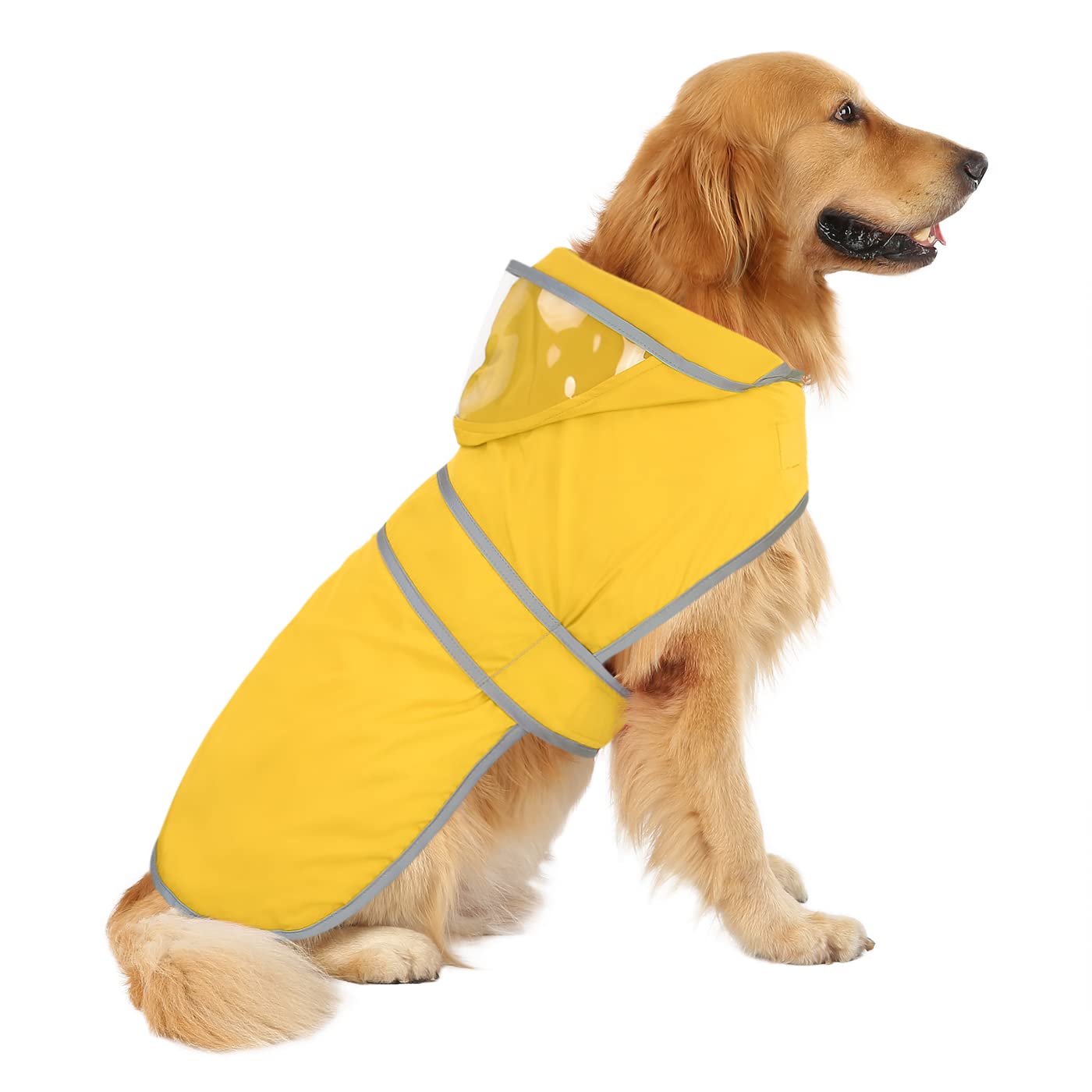 Hde Dog Raincoat With Clear Hood Rain Jacket Poncho For Small Medium Large Dogs Yellow - L