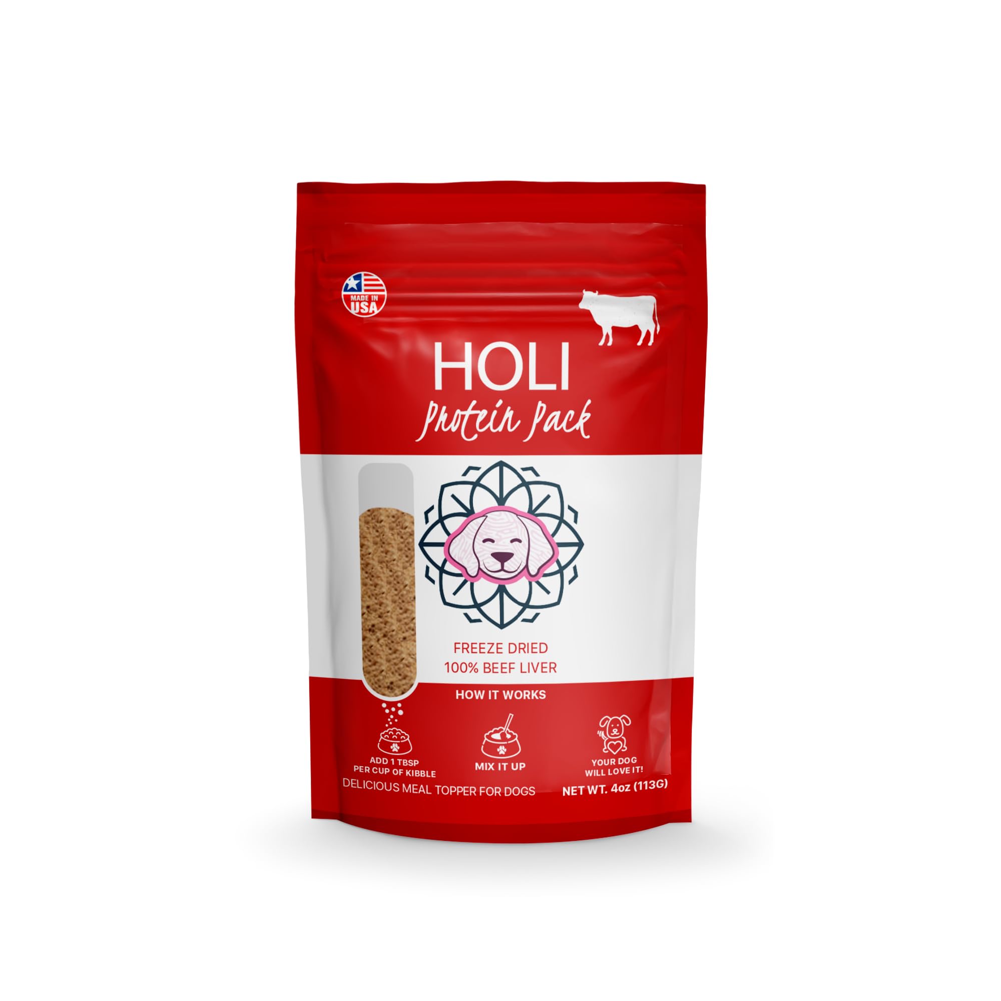 HOLI Beef Liver Dog Food Topper - Single Ingredient, Human-Grade - Freeze Dried Protein and Flavor Enhancer for Picky Dogs - Gra
