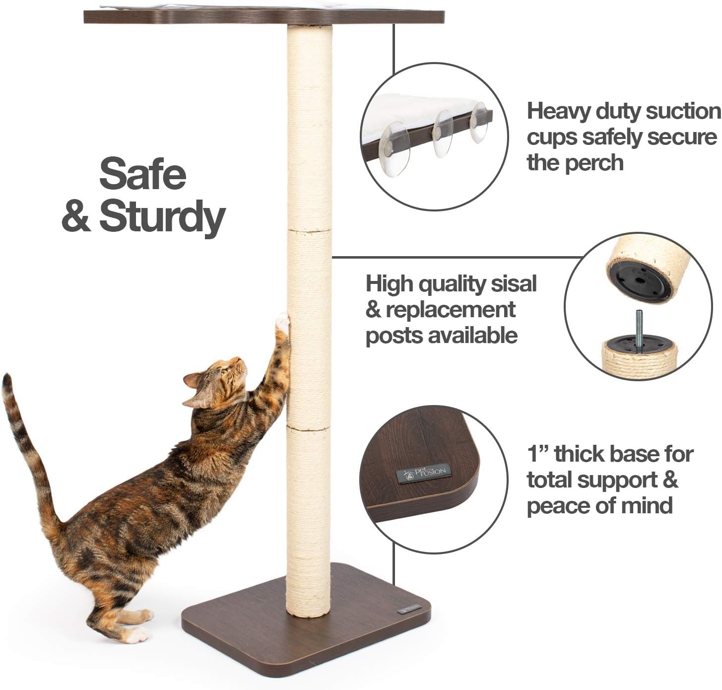 PetFusion Cat Window Climbing Perch 45” Tall - Espresso Finish, Engineered Wood, Model PF-WP1, Easy to Assemble
