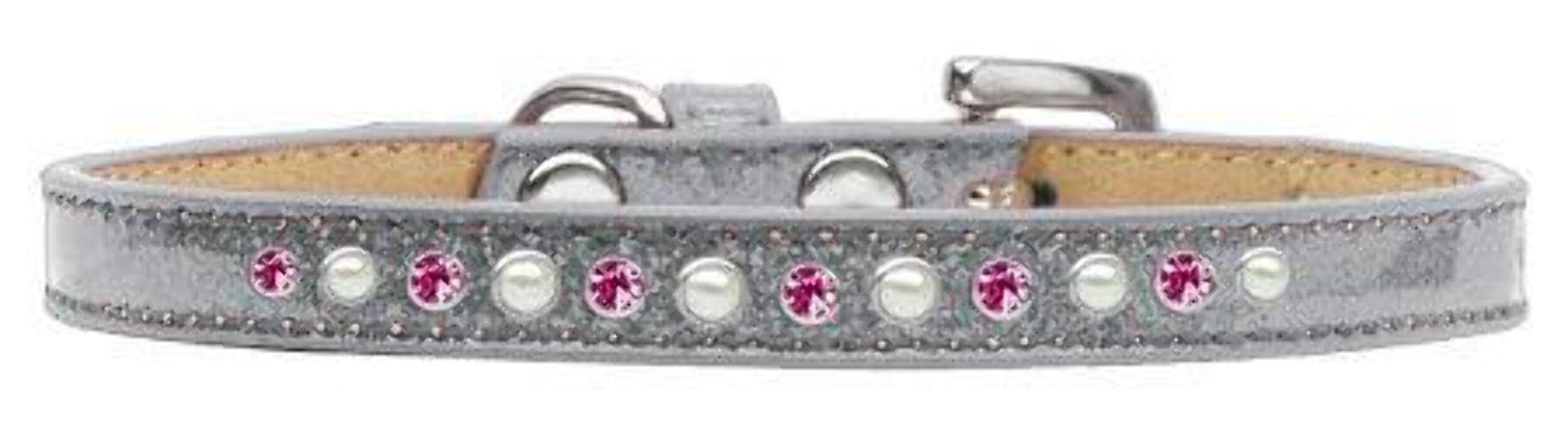 Dog, Puppy and Pet Ice Cream Collar, Pearl & Pink Crystal Rimsets Silver 16