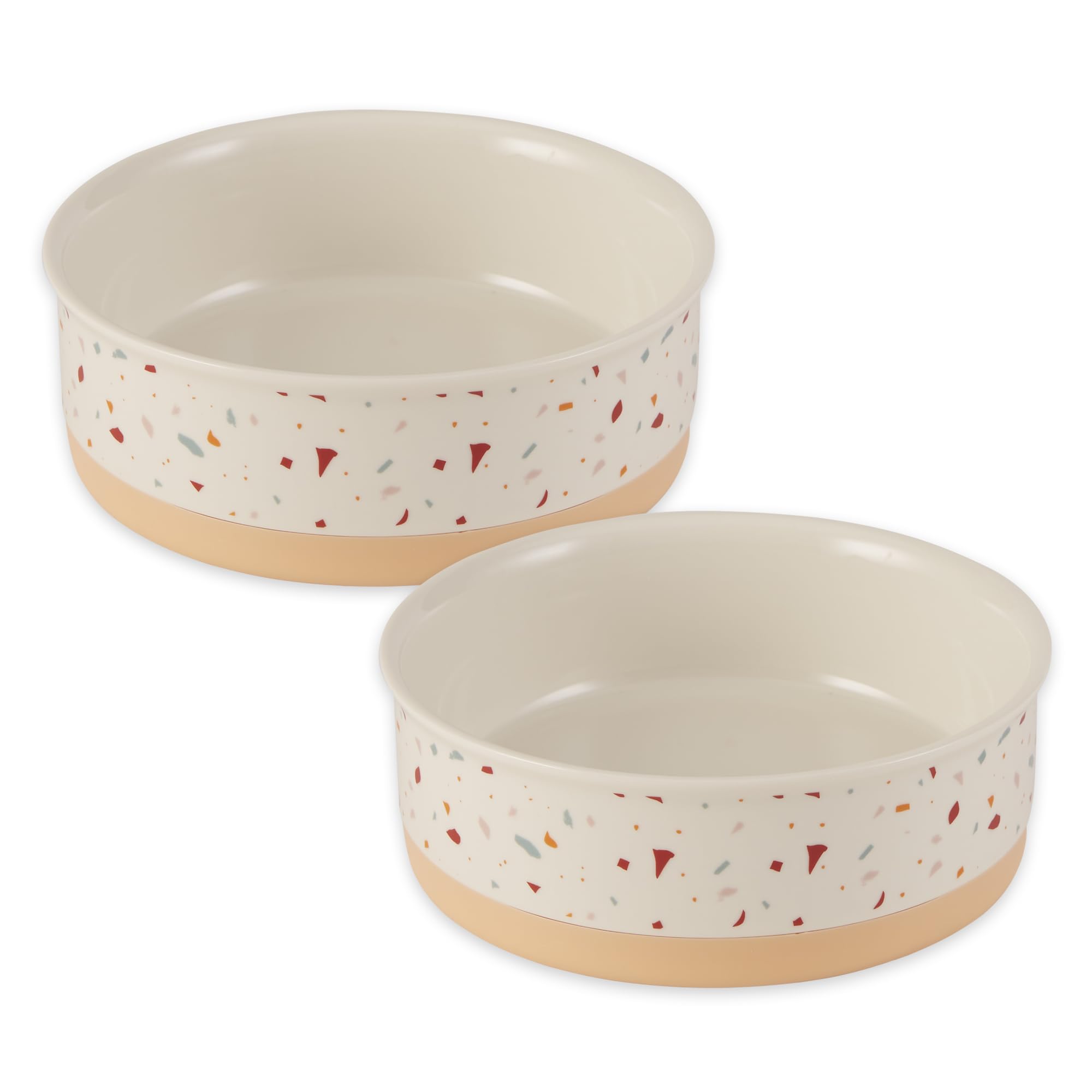 Bone Dry Ceramic Food/Water Bowls, Non-Slip Dishwasher Safe, Medium Set, 6x2 Terrazzo