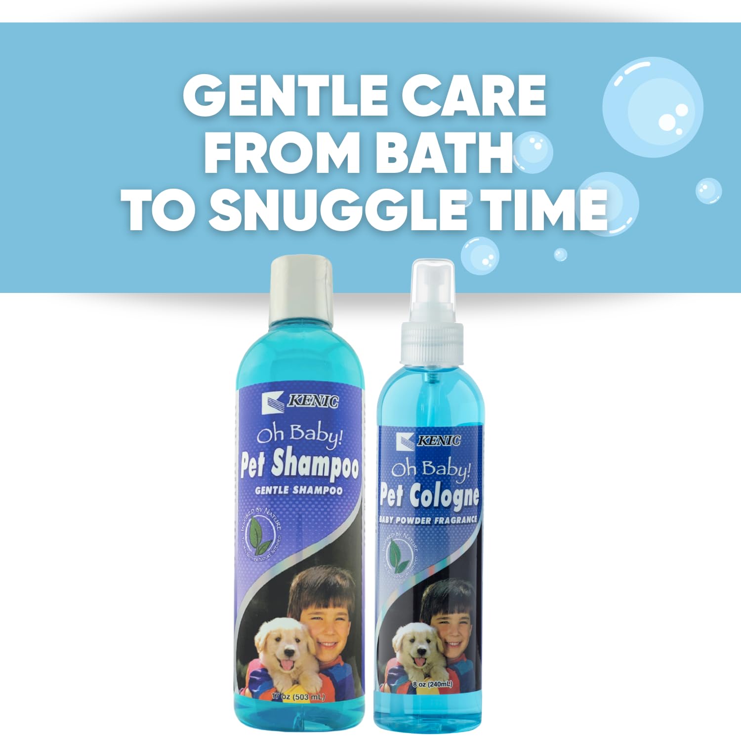 Kenic Oh Baby Gentle Puppy Shampoo - Tear-Free, Soap-Free, Baby Powder Scent, 17oz, Blue, Model K1910