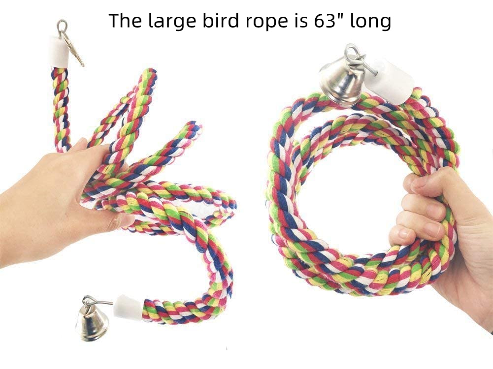 Pets Vv Bird Rope Perch Parakeet Toys, Spiral Cockatiel Toy, 63' Bird Bungee Rope Perches, Cage Accessories