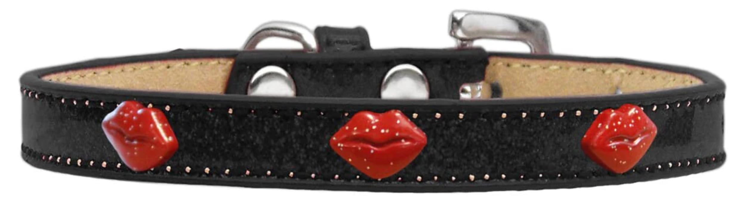Dog, Puppy & Pet Widget Ice Cream Collar, Red Glitter Heart Black 16