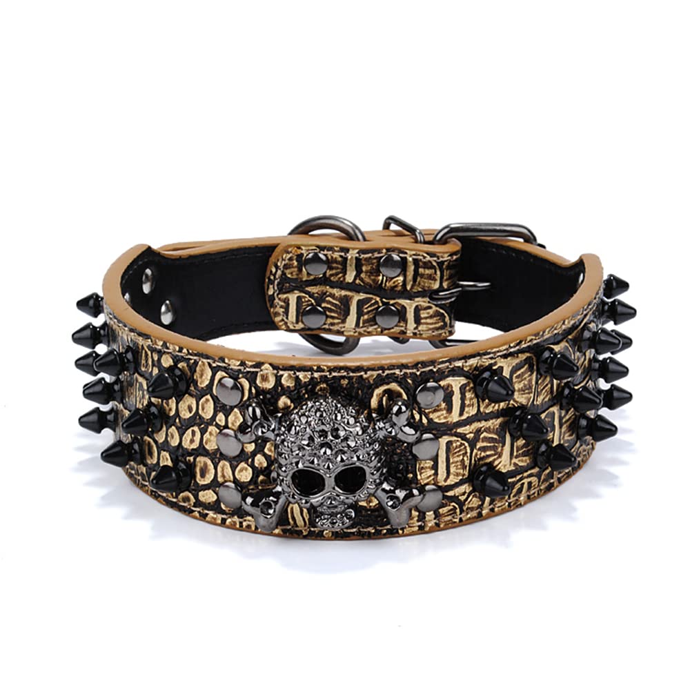 Serijoars Spiked Studded Dog Collar, Pu Leather Dog Collar, Adjustable Pet Collars For Medium Or Large Breed Pet (M, Gold Brown2