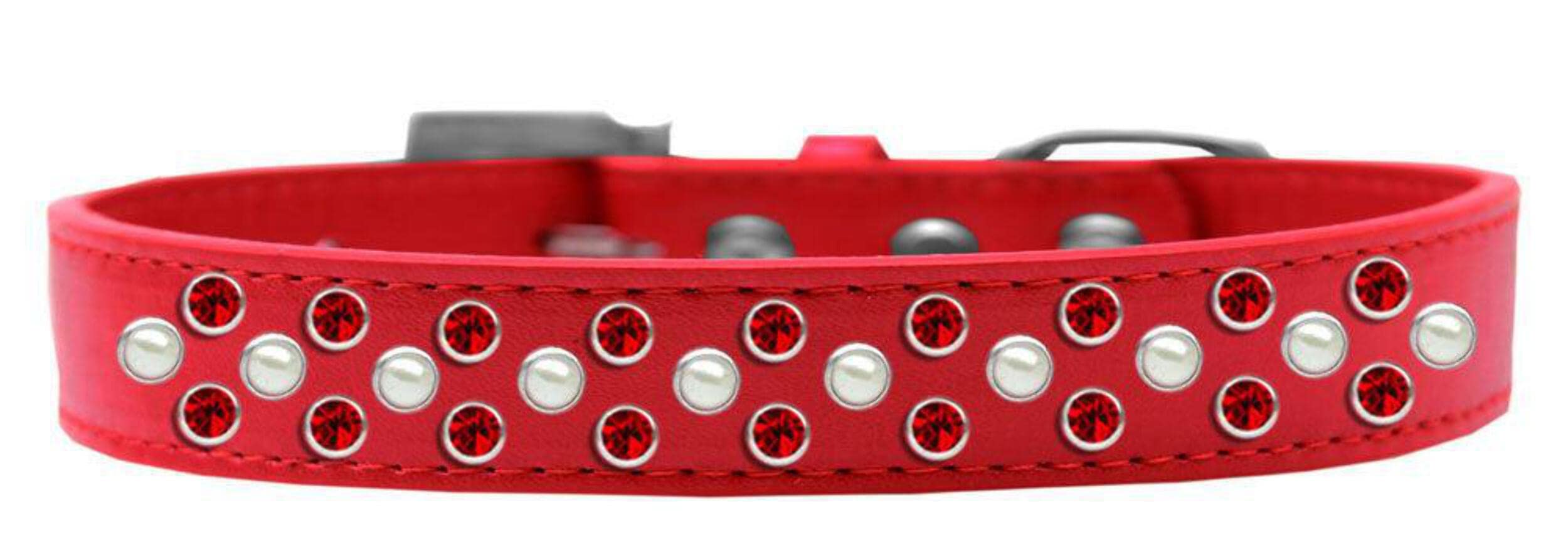 Mirage Pet Products Sprinkles Dog Collar with Pearl and Red Crystals, Size 14, Black