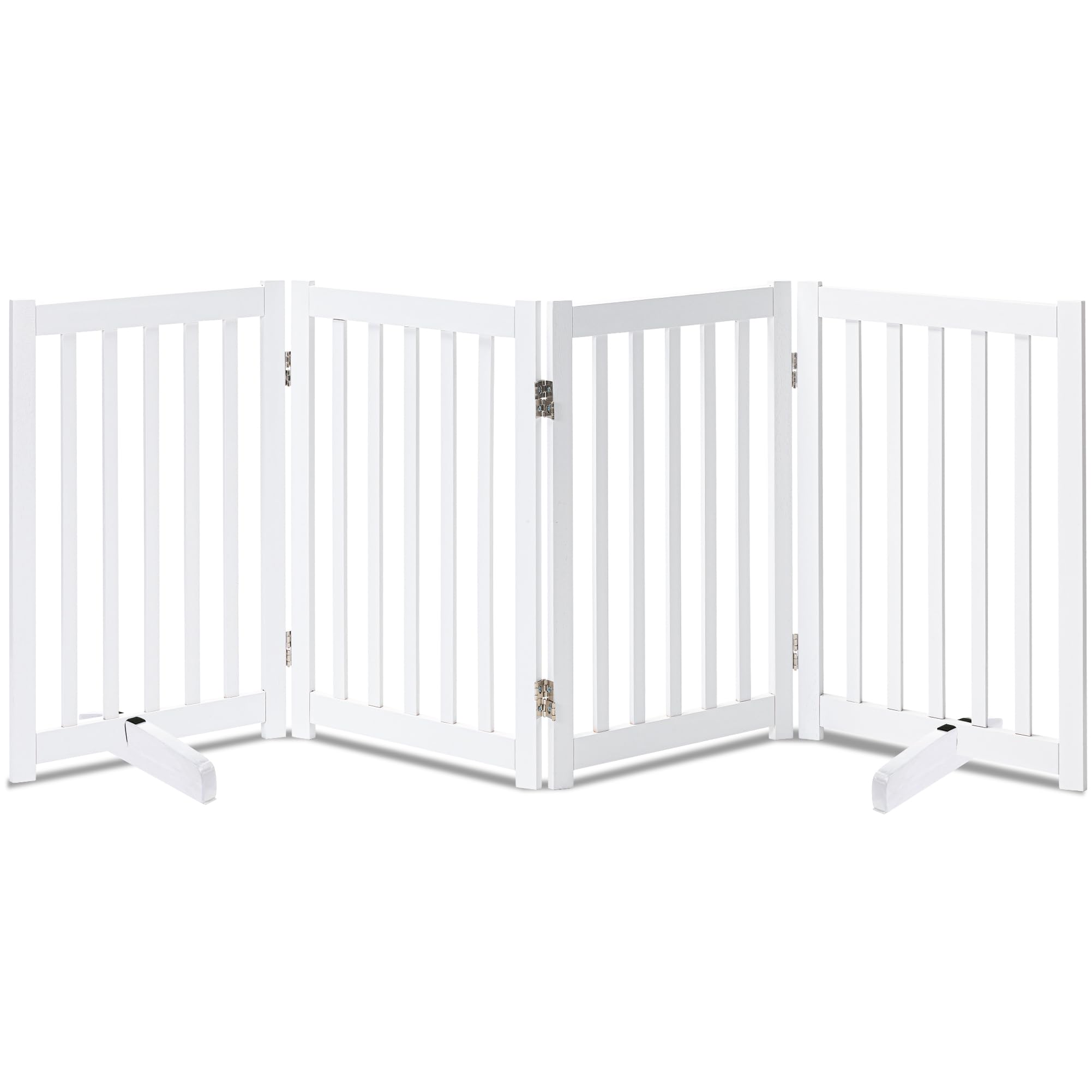 Lzrs Solid Hardwood Freestanding Pet Gate,Wooden Dog Gates For Doorways,Nature Wood Dog Gates For The House,Dog Gate For Stairs,Freestanding Indoor Gate Safety Fence,White,30' Height-4 Panels