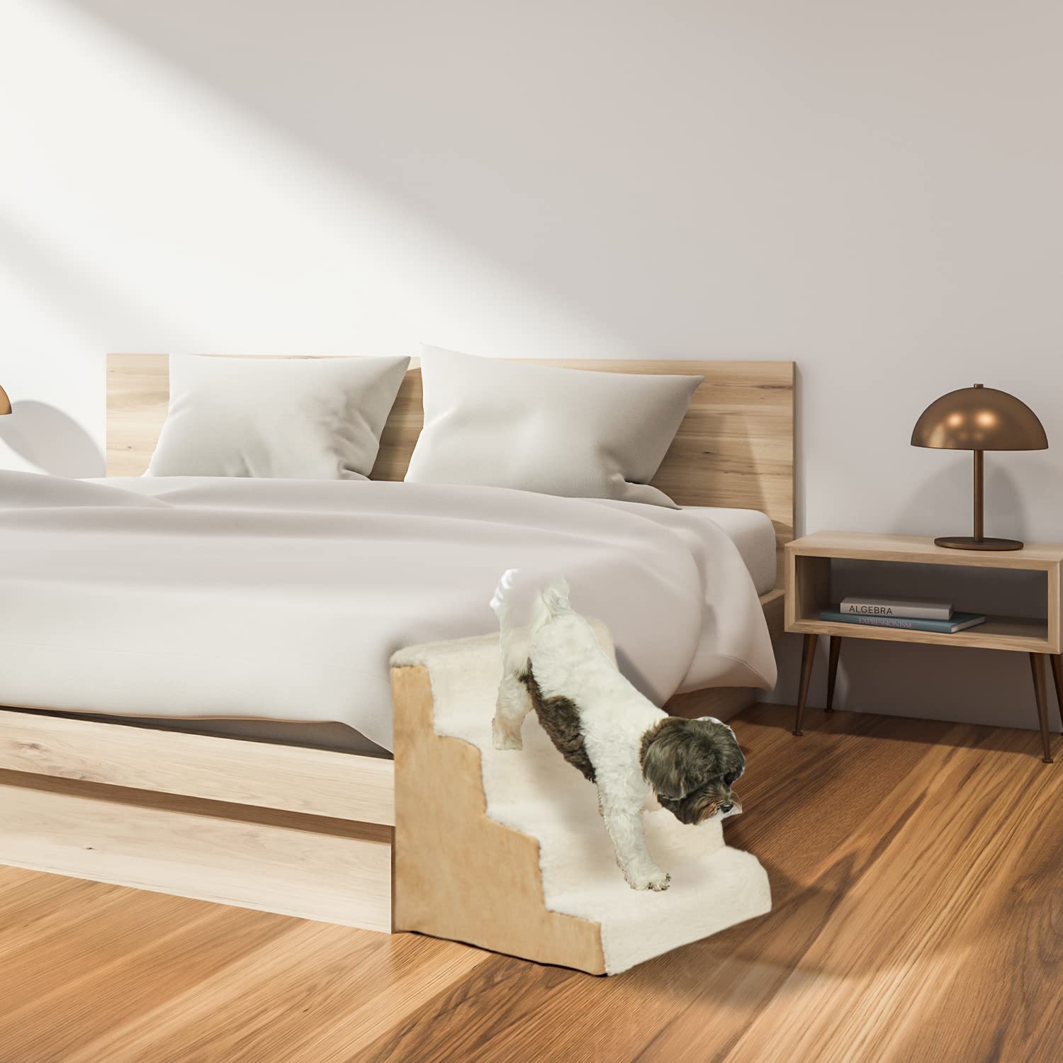 Precious Tails 4-Step High Density Sherpa Foam Pet Stairs for Small Dogs - Cat and Dog Steps for Bed and Sofa