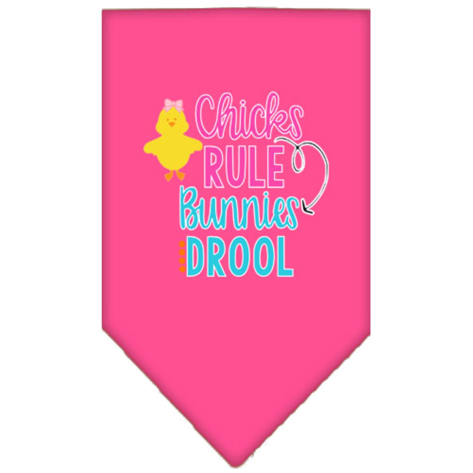 Pet and Dog Bandana Screen Printed, "Chicks Rule, Bunnies Drool" Bright Pink Small