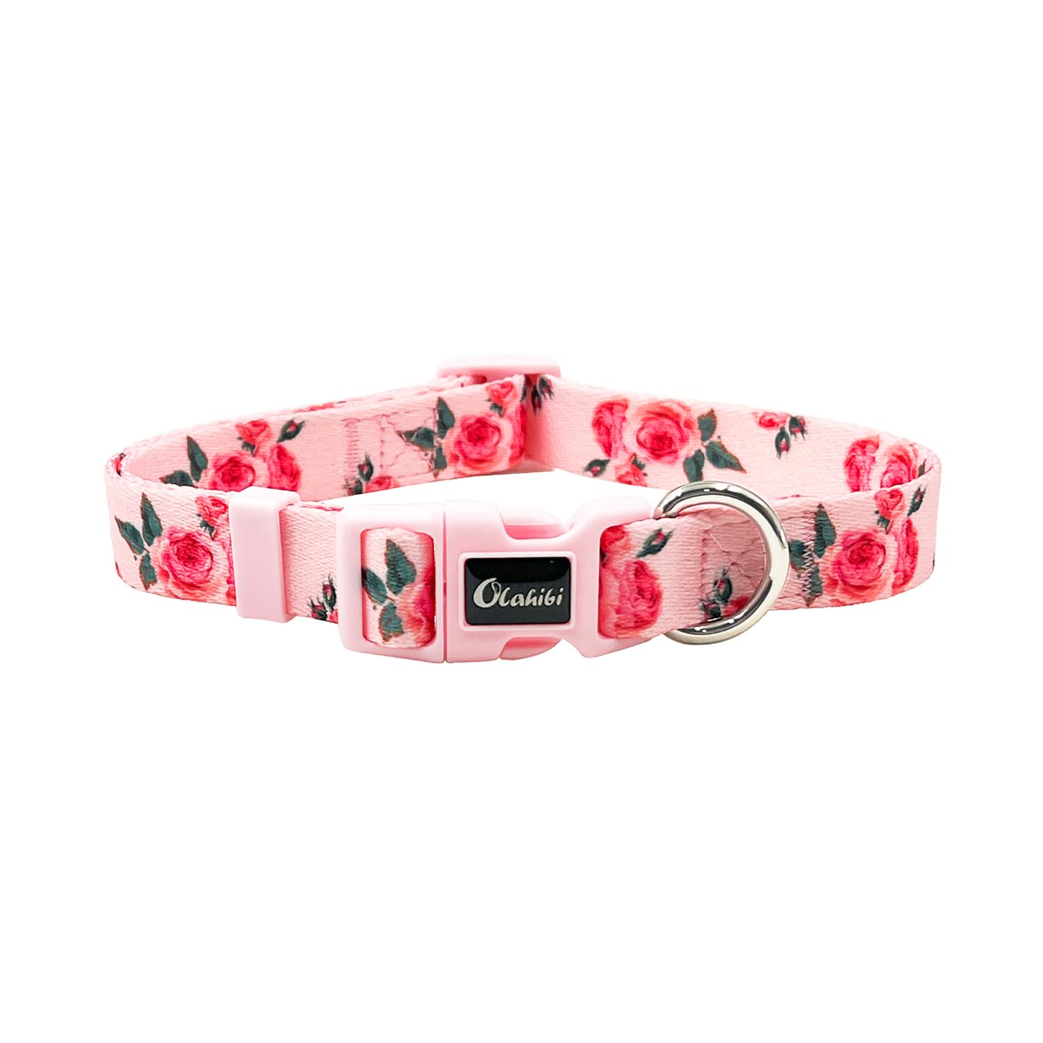 Olahibi Dog Collar And Leash Set, Cute Rose Pattern, Polyester Material, 5Ft Leash, For Small Dogs.(Small,Pink Rose)