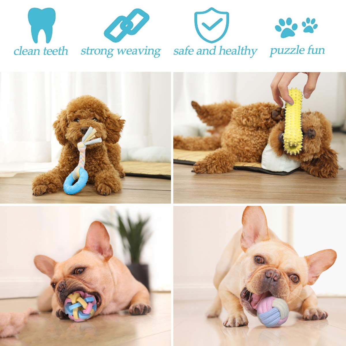 Benseao Puppy Teething Chew Toys Puppy Chew Toys For Teething Dog Rope Toy For Small Dog Interactive Puppy Toys Dog Balls Puppy Teething Toys Ring Dog Toys Storage Basket (A)