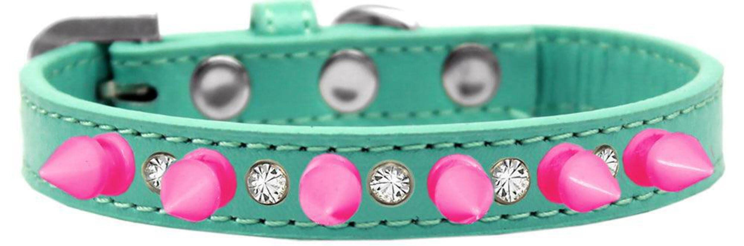 Mirage Pet Products Crystal and Bright Pink Spikes Dog Collar, Size 14, Aqua