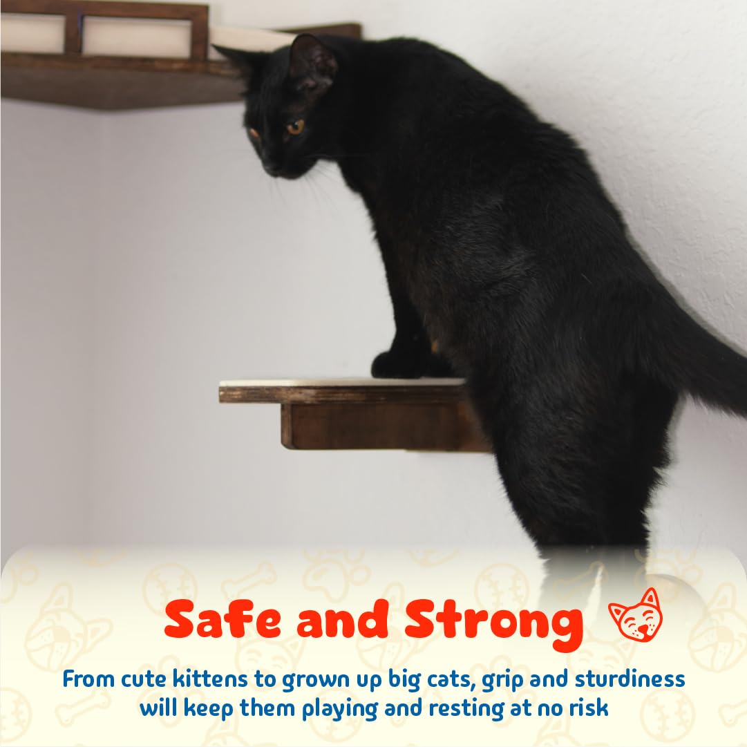 Daphinx Cat Wall Shelves, 2 Steps, 1 Corner Shelf. Wall Mounted Cat Furniture, Cat Climbing Shelves, Large Cats Climber Set, Dar
