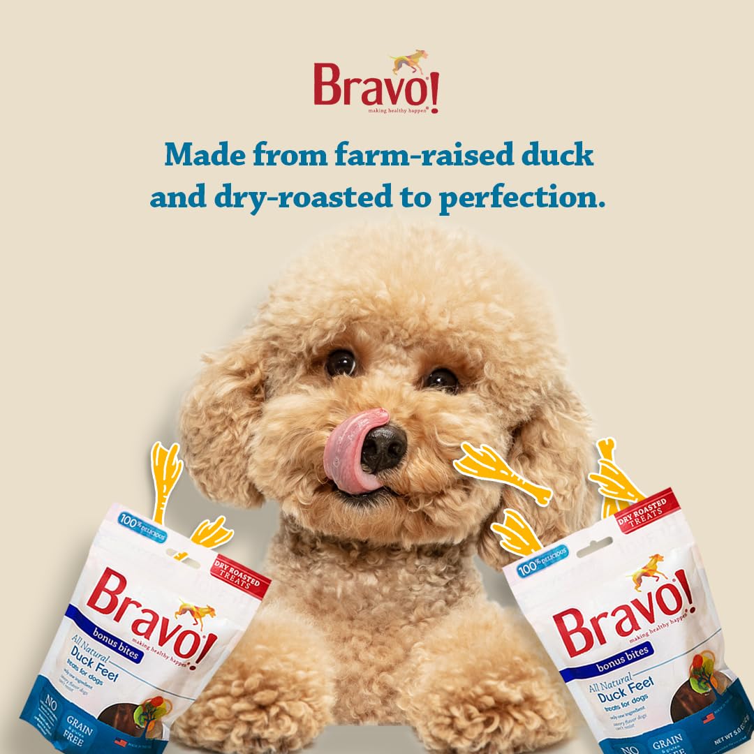 Bravo! Dry Roasted Duck Feet Dog Treats, 200 Count, High Protein, Grain Free, Gluten Free