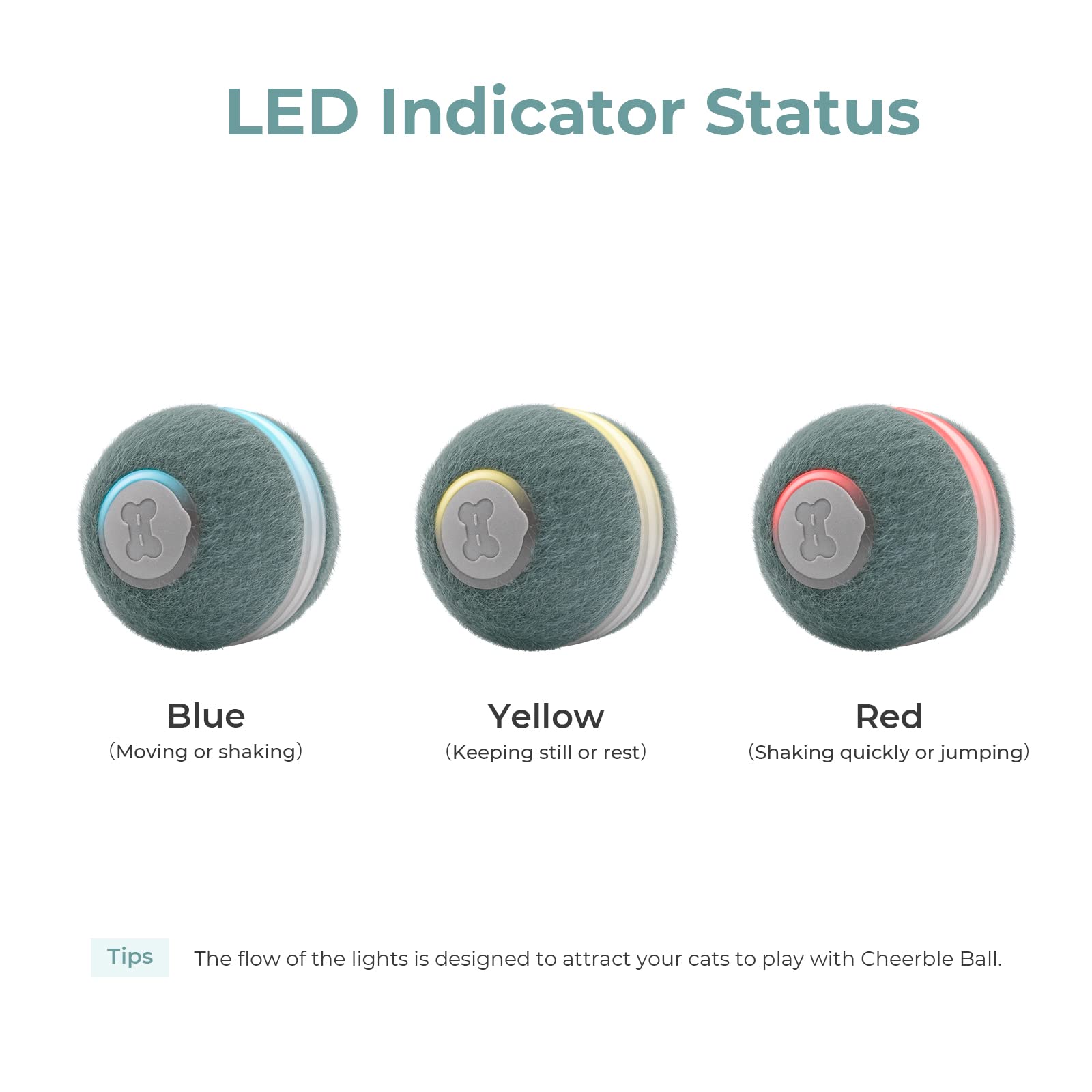 Cheerble [3 Interactive Modes Smart Interactive Cat Toy, Automatic Moving Bouncing Rolling Ball For Indoor Cat Kitten Birthday Gift, Self Rotating Ball With Lights And Bell, Usb Rechargeable Green