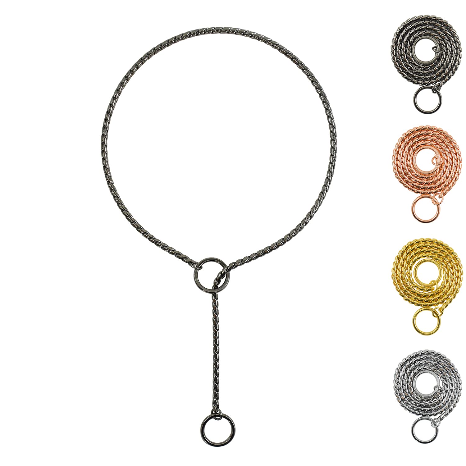Ximipet Heavy Duty Dog Choke Collar Slip Dog P Chain Snake Collar Plating Anti-Rust Dog Training Collars For Small Large Dogs Black/Gold/Silver/Rose Gold 15.5In-29.5In (21.5In, Black)