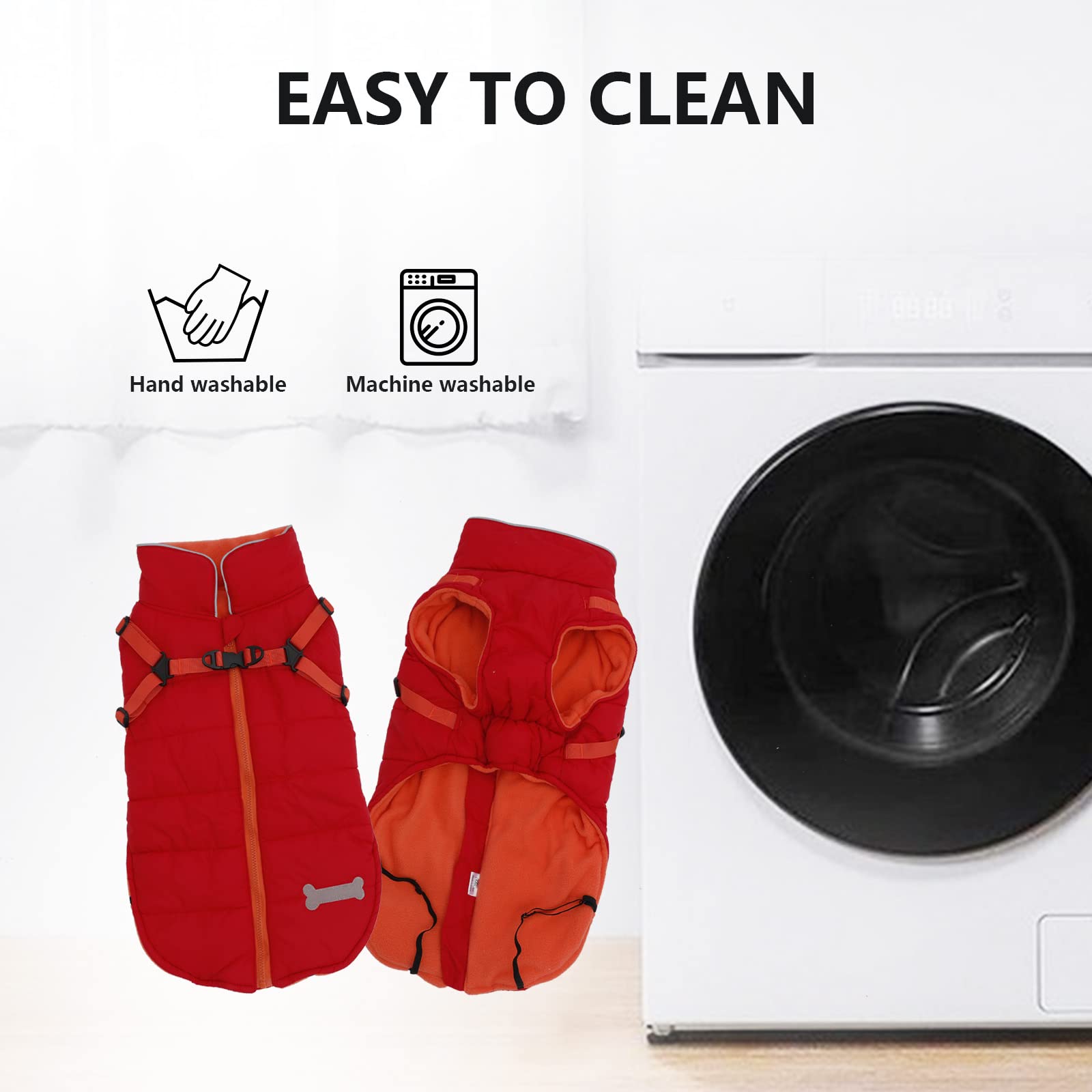 Geyecete Winter Warm Coat Waterproof Dog Winter Jacket With Harness Traction Belt,Windproof Pet Outdoor Jacket Dog Autumn- Can Be Personalized-Red-M