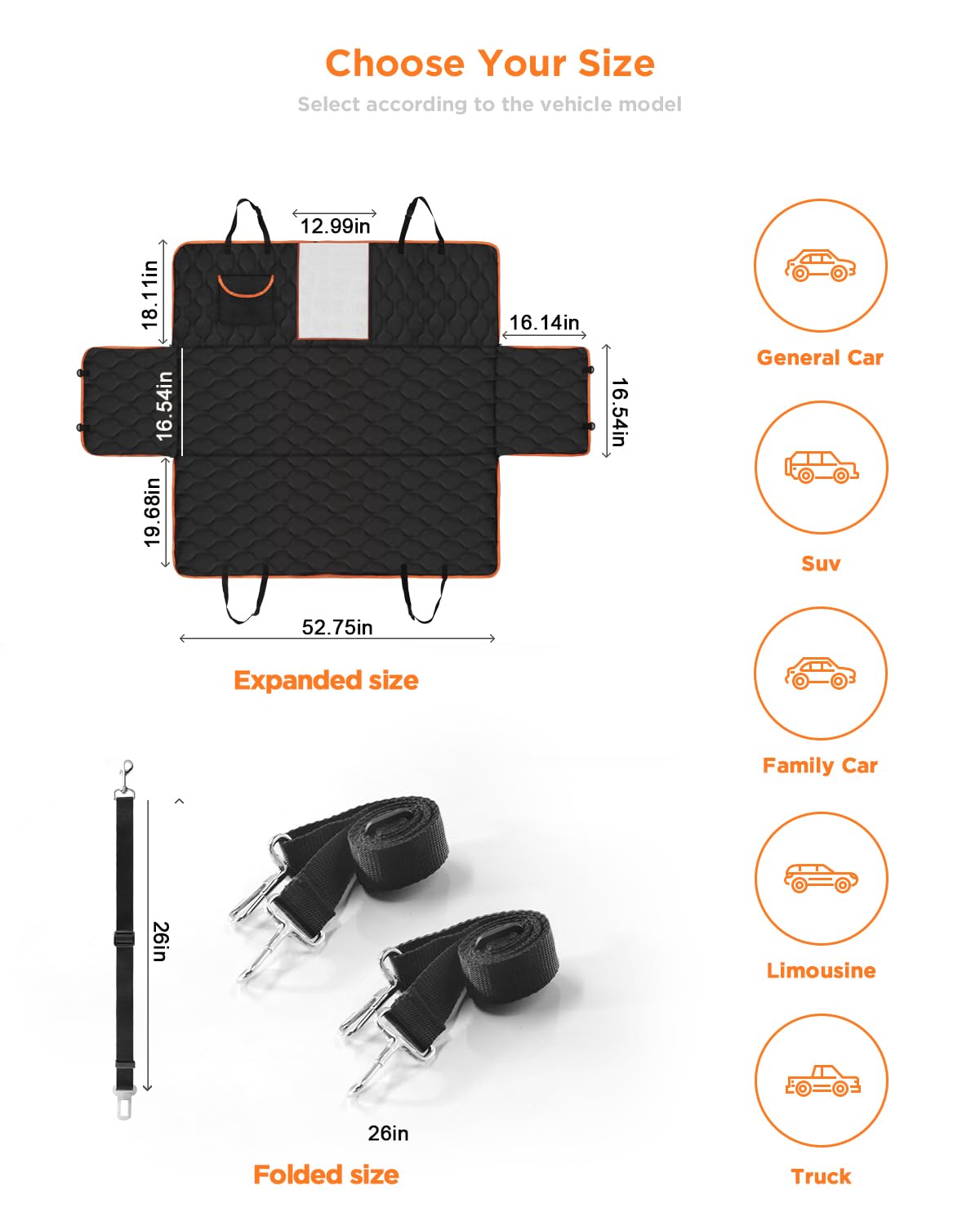 Scratchproof Dog Car Seat Cover For Back Seat, Waterproof Back Seat Pet Cover For Dogs With Mesh Window,Storage Pocket,Side Flap