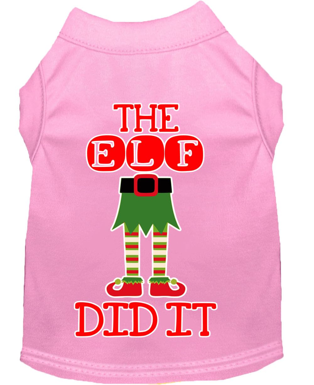 Christmas Pet Dog & Cat Shirt Screen Printed, &quot;The Elf Did It&quot; Light Pink SM (3-6 lbs.)