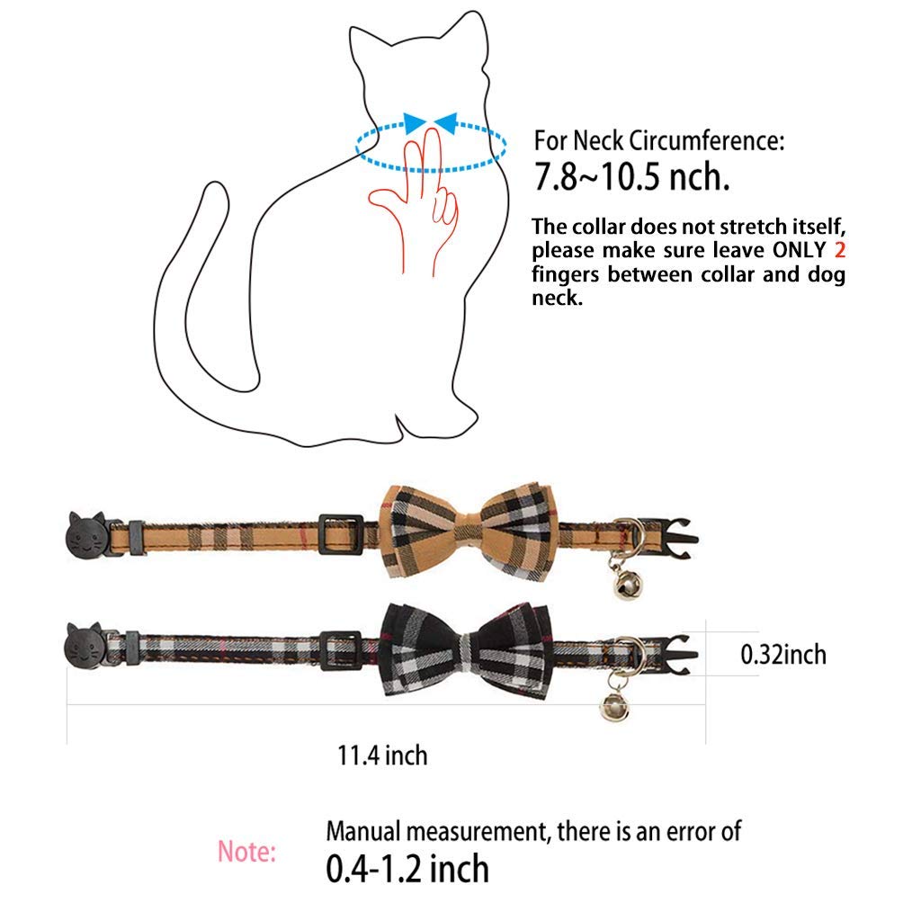 Kudes 2 Pack/Set Cat Collar Breakaway With Cute Bow Tie And Bell For Kitty And Some Puppies, Adjustable From 7.8-10.5 Inch
