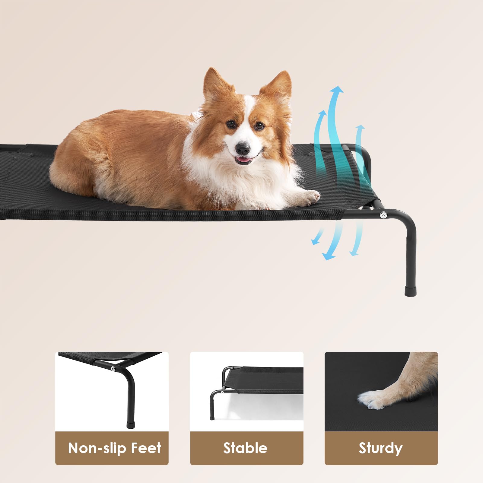 EHEYCIGA Elevated Dog Cot Bed Medium Size Dog, Raised Outdoor Dog Hammock, Lifted Pet Platform with Frame and Washable Waterproo