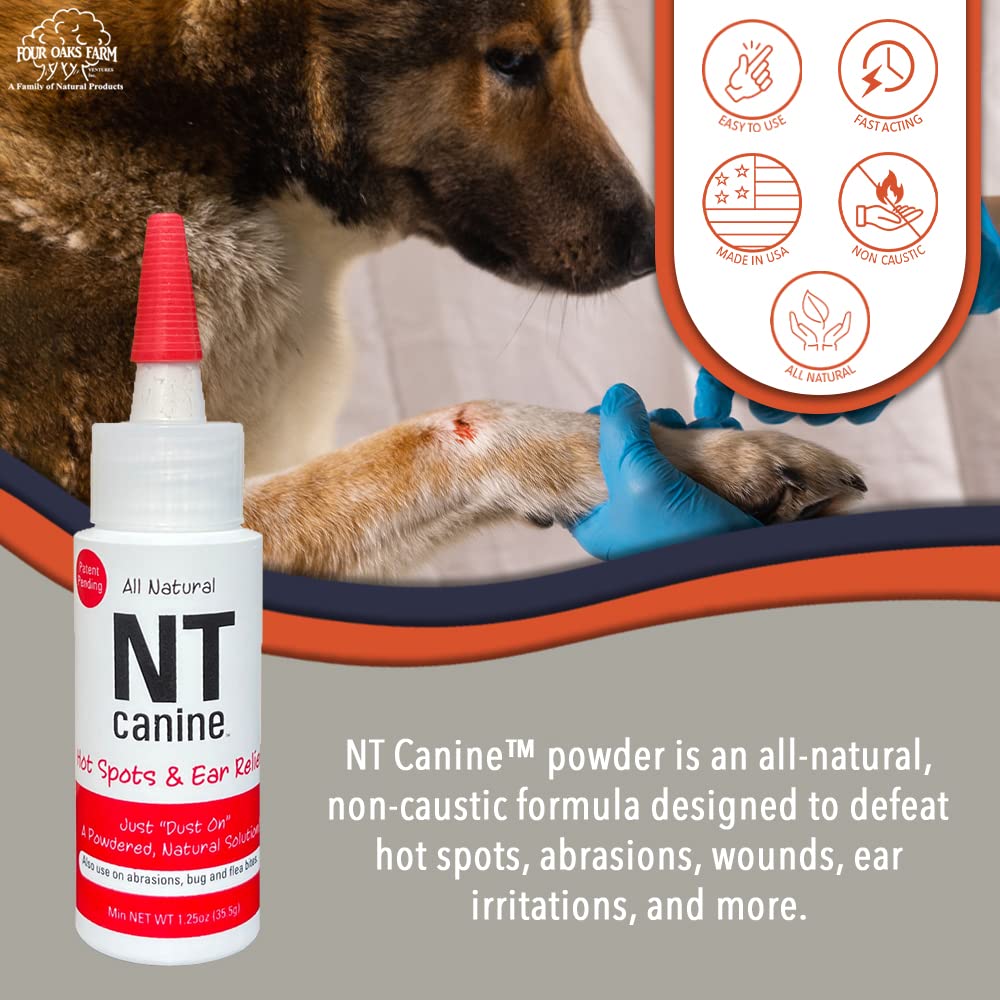 Four Oaks Farm Ventures, NT Canine Hot Spot & Ear Dry Powder - Treat Pets Hot Spots, Cuts, Abrasions, Excema, Flea Bites, Ear I