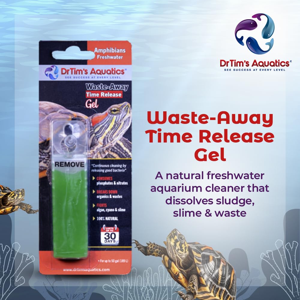 DrTim's Aquatics Freshwater Waste-Away Time Release Leave-in Gel-Natural Cleaner for Turtle Aquariums - Solution for Dissolving